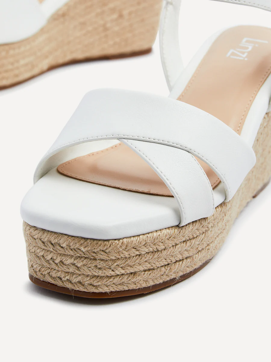 Desert Wide Fit White Faux Leather Wedges - Image 3