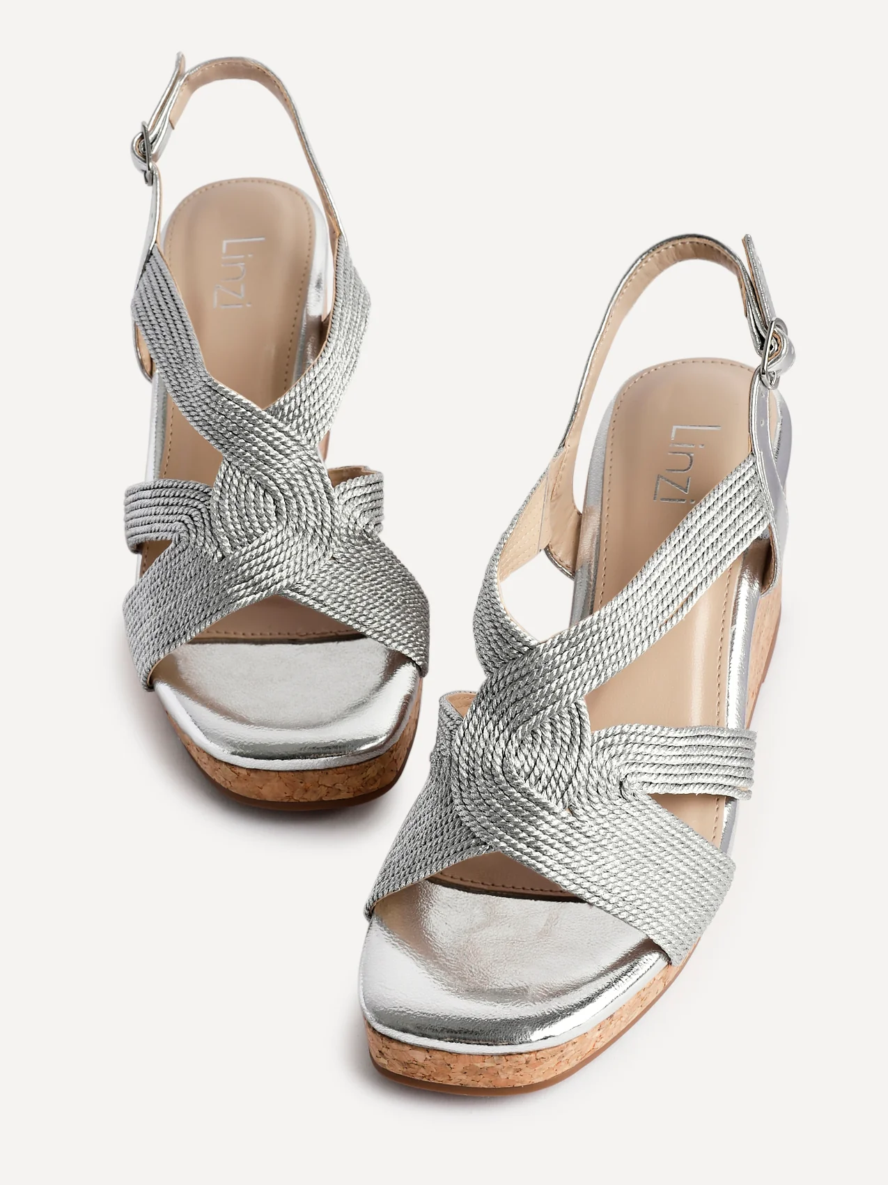 Destined Silver Woven Design Cork Wedges - Image 4