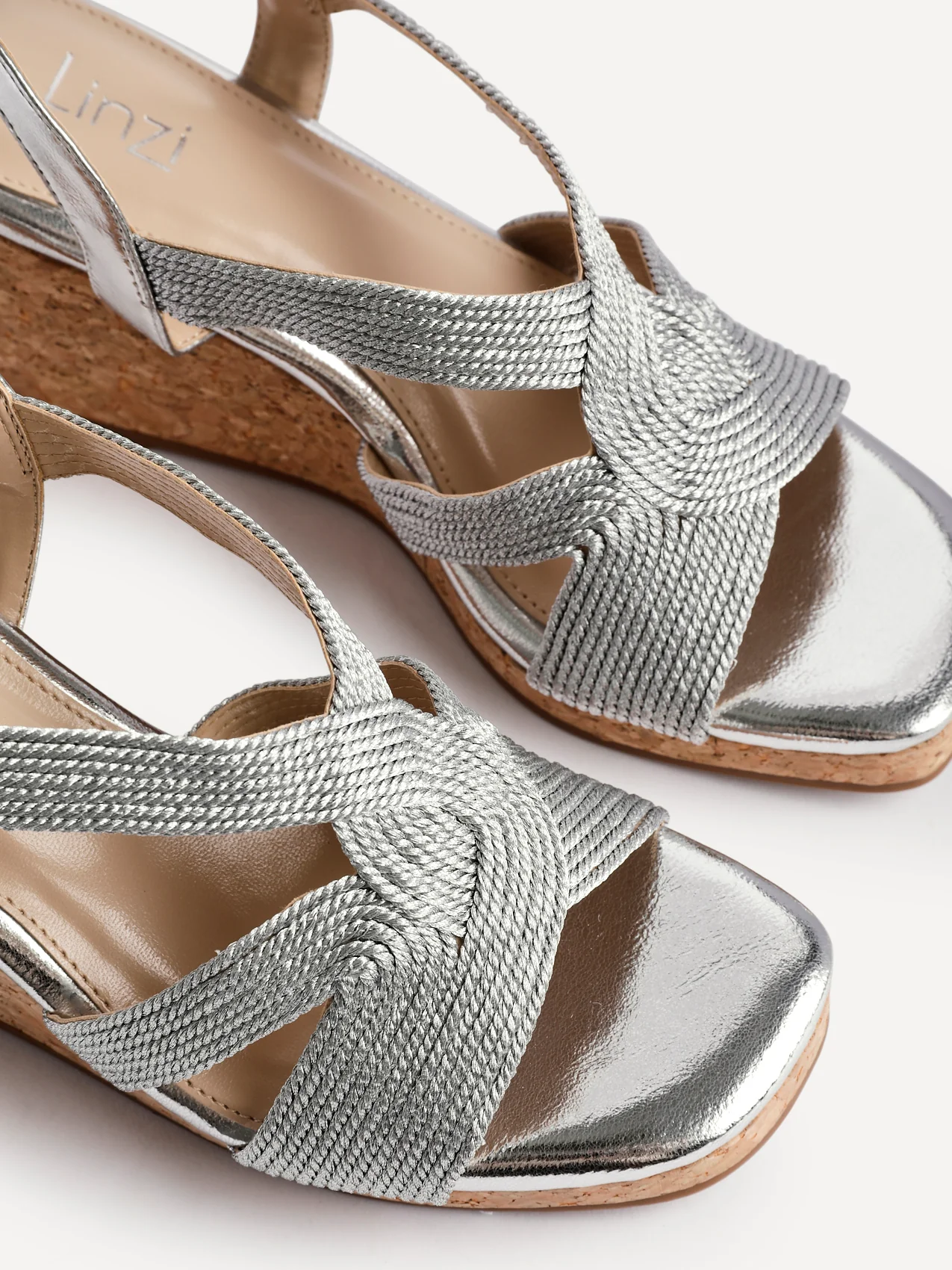 Destined Silver Woven Design Cork Wedges - Image 5