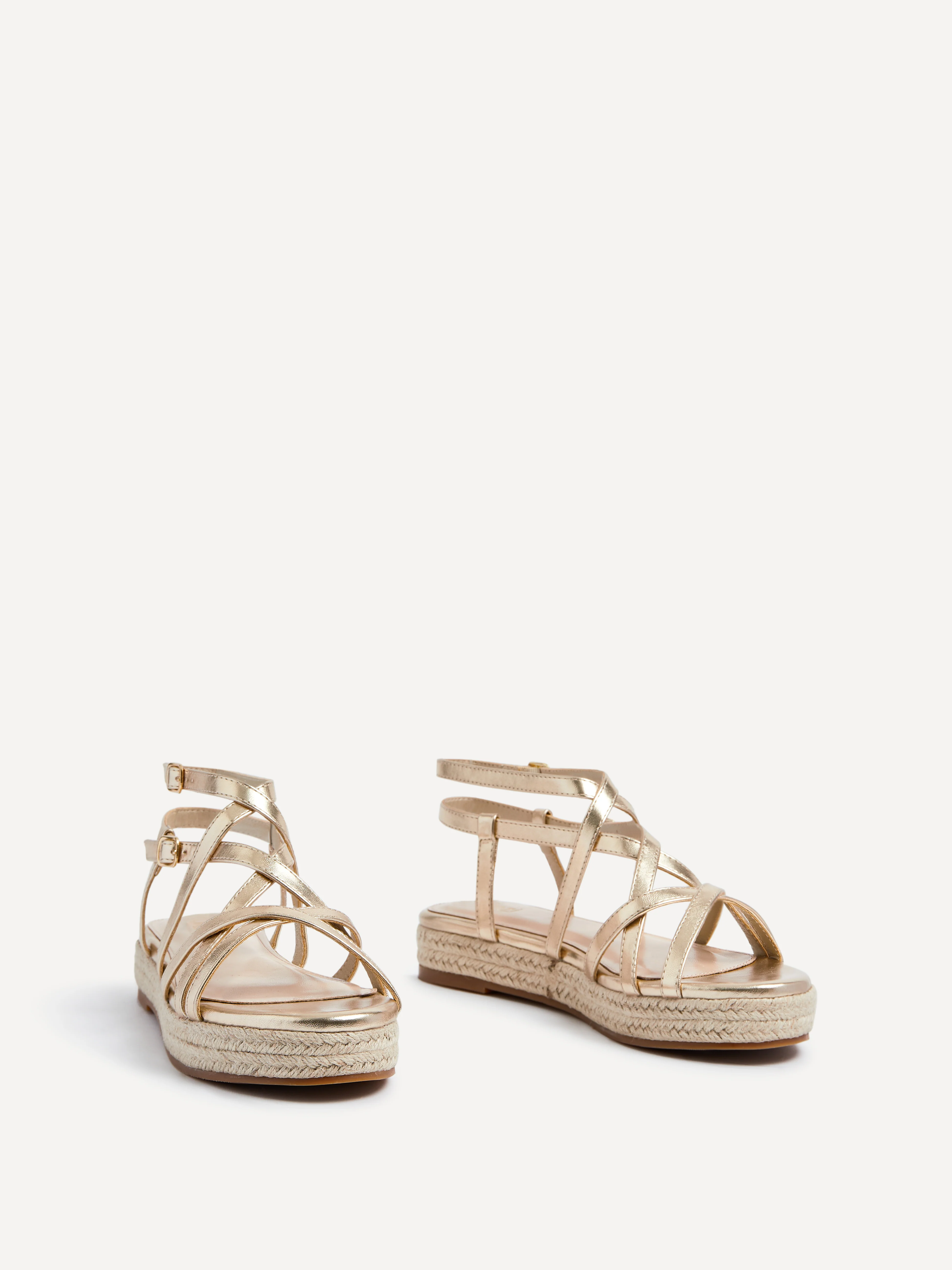Dezi Gold Strappy Flatform Sandals - Image 3