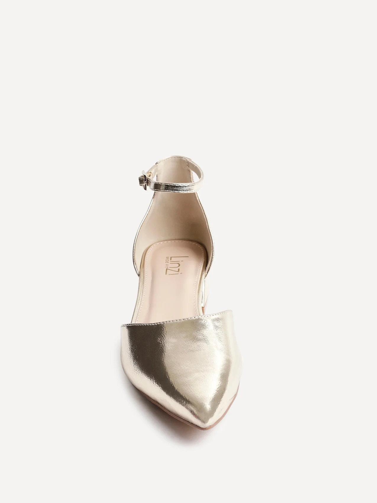 Dolly Wide Fit Gold Faux Leather Low Court Heels - Image 4