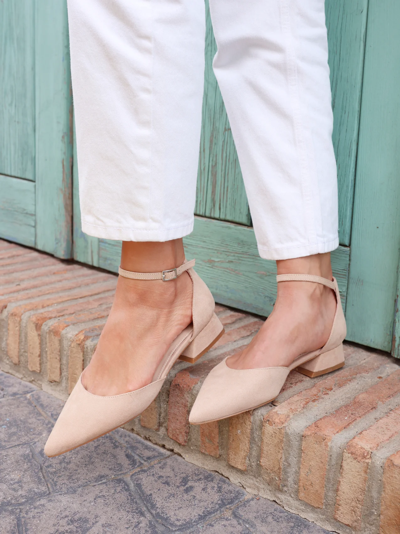 Dolly Wide Fit Nude Faux Suede Low Court Heels - Image 7
