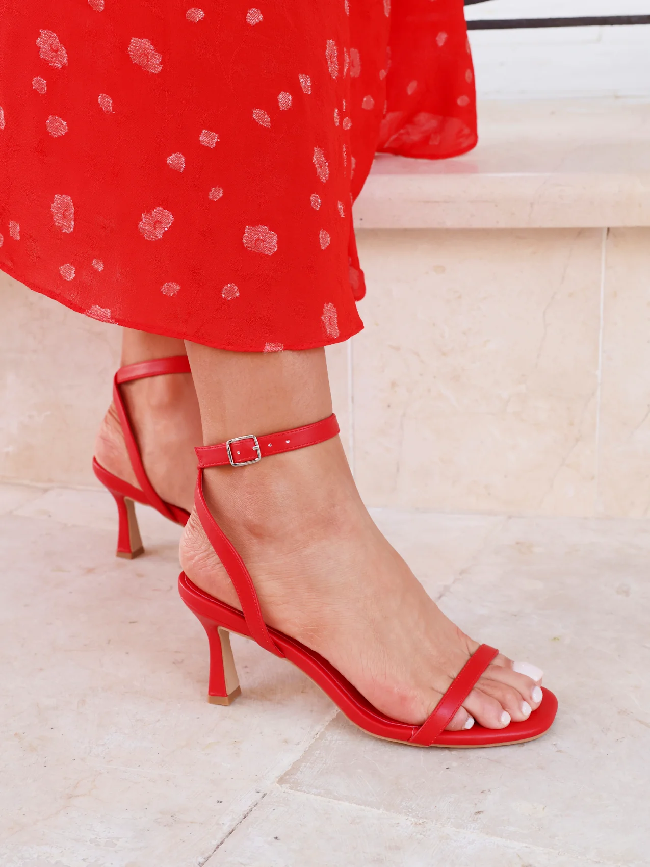 Elevate Red Faux Leather Barely There Heels - Image 8