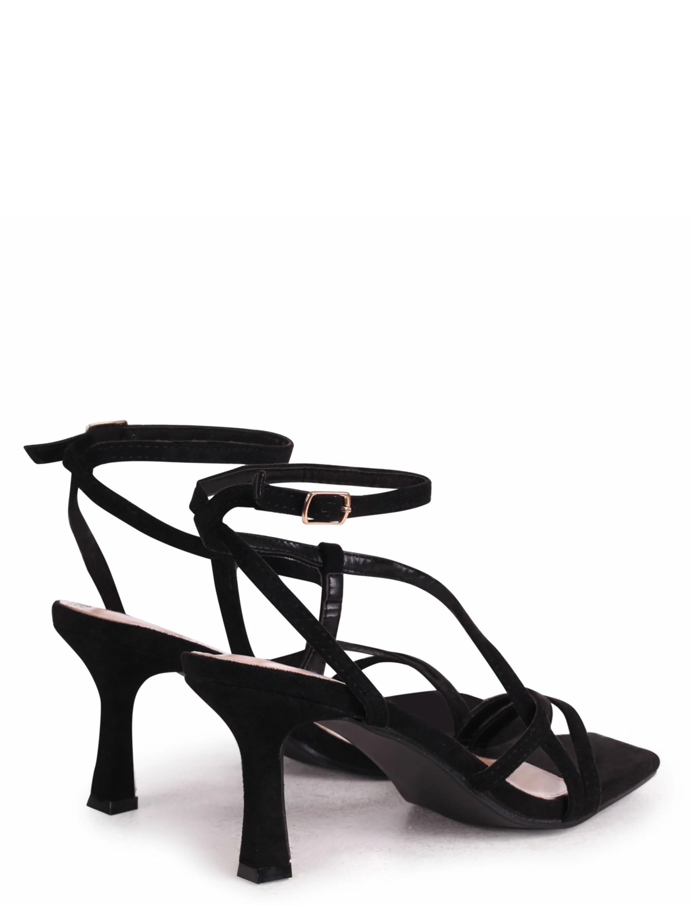 Ella Black Faux Suede Strappy Heels - Image 4