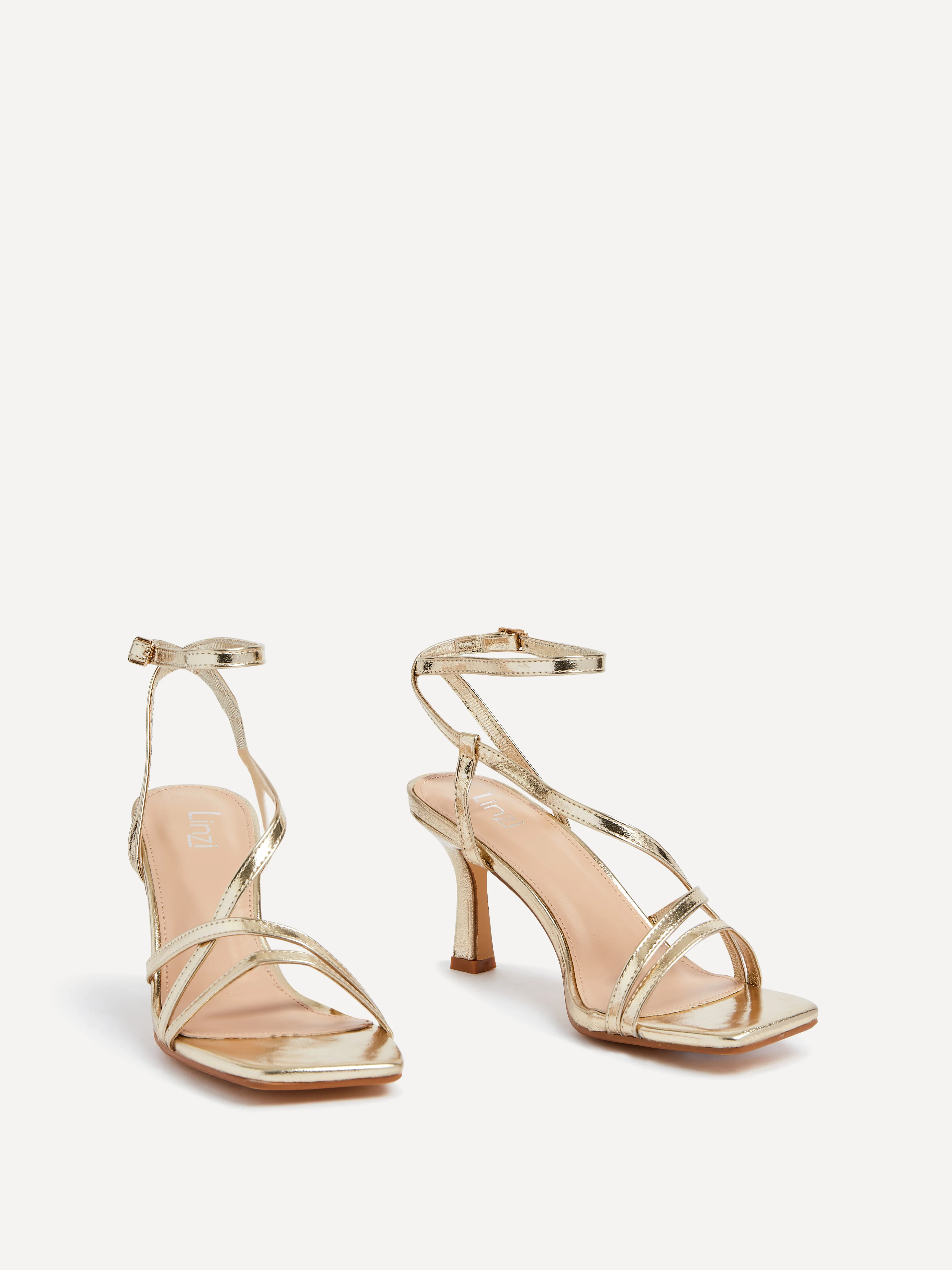 Ella Gold Faux Leather Strappy Heels - Image 3
