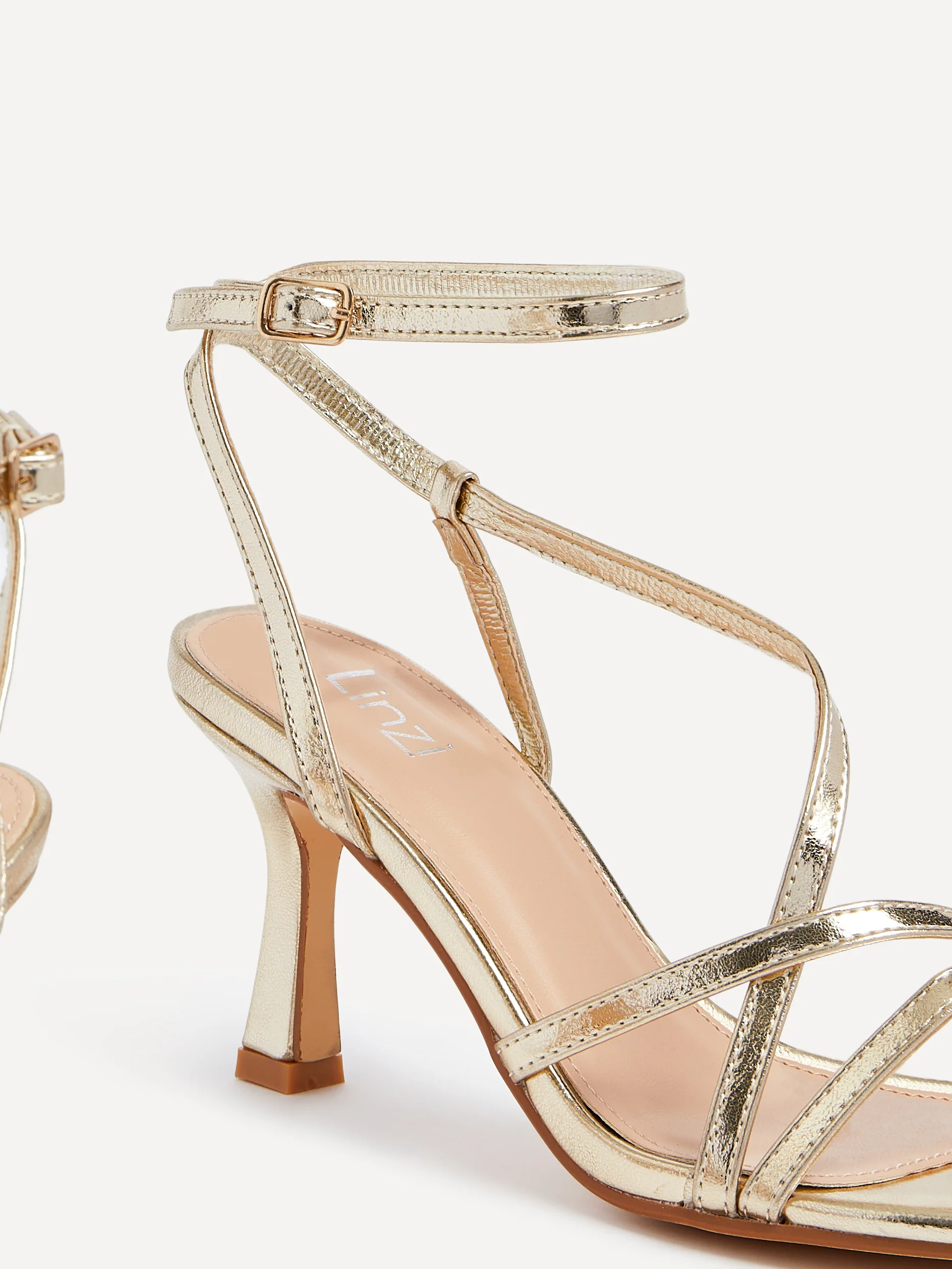 Ella Gold Faux Leather Strappy Heels - Image 5