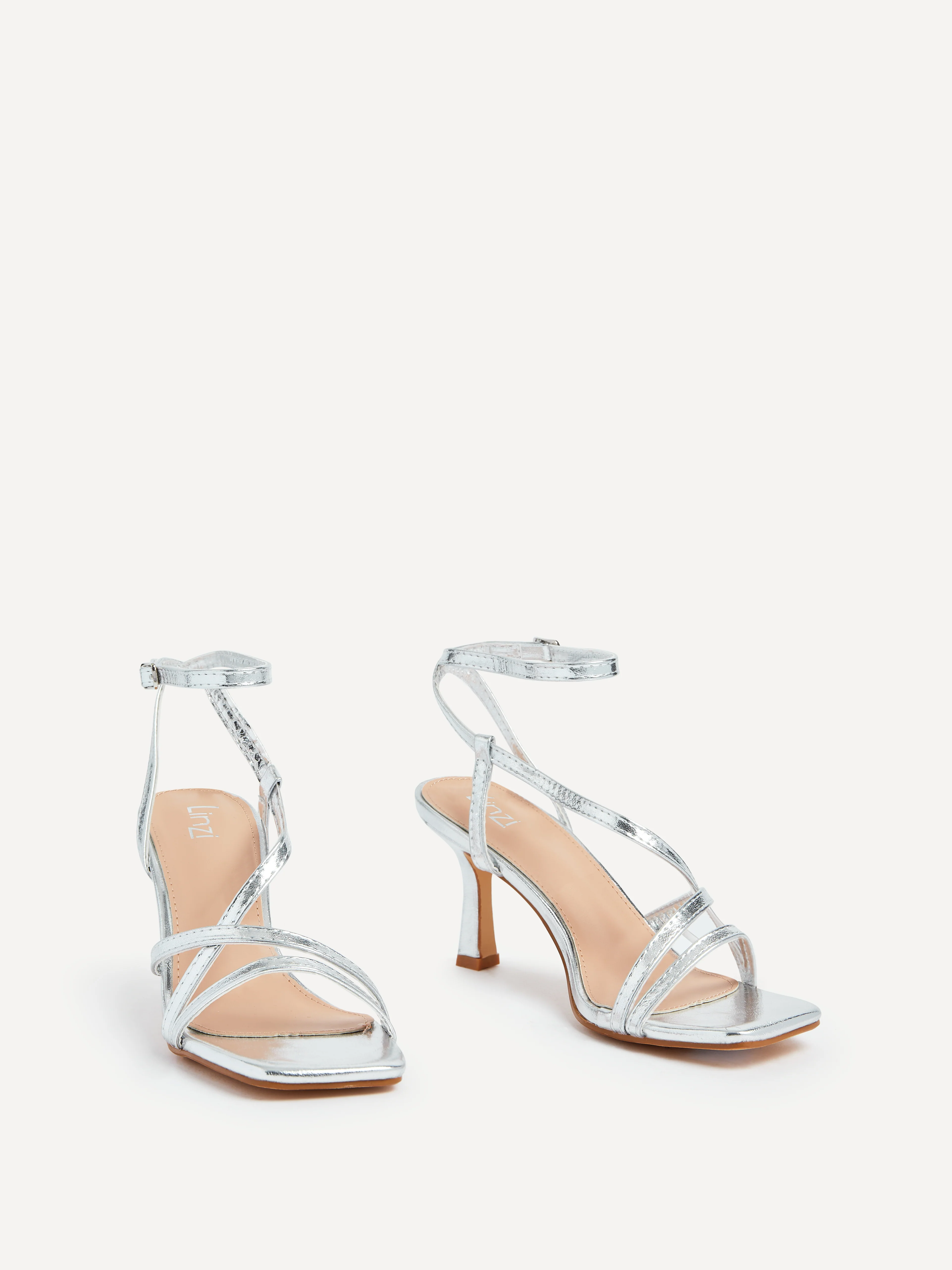 Ella Silver Faux Leather Strappy Heels - Image 3