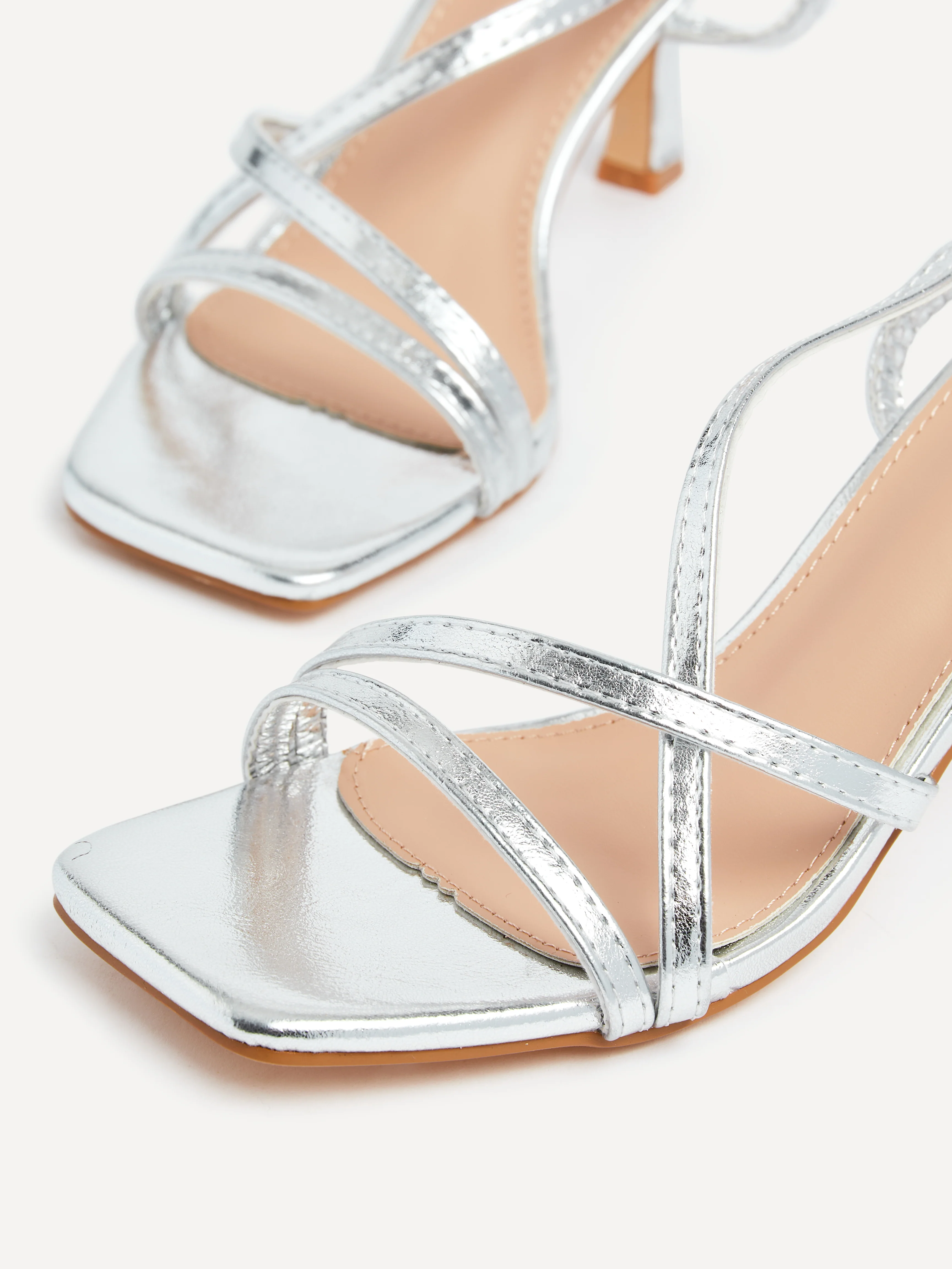 Ella Silver Faux Leather Strappy Heels - Image 4