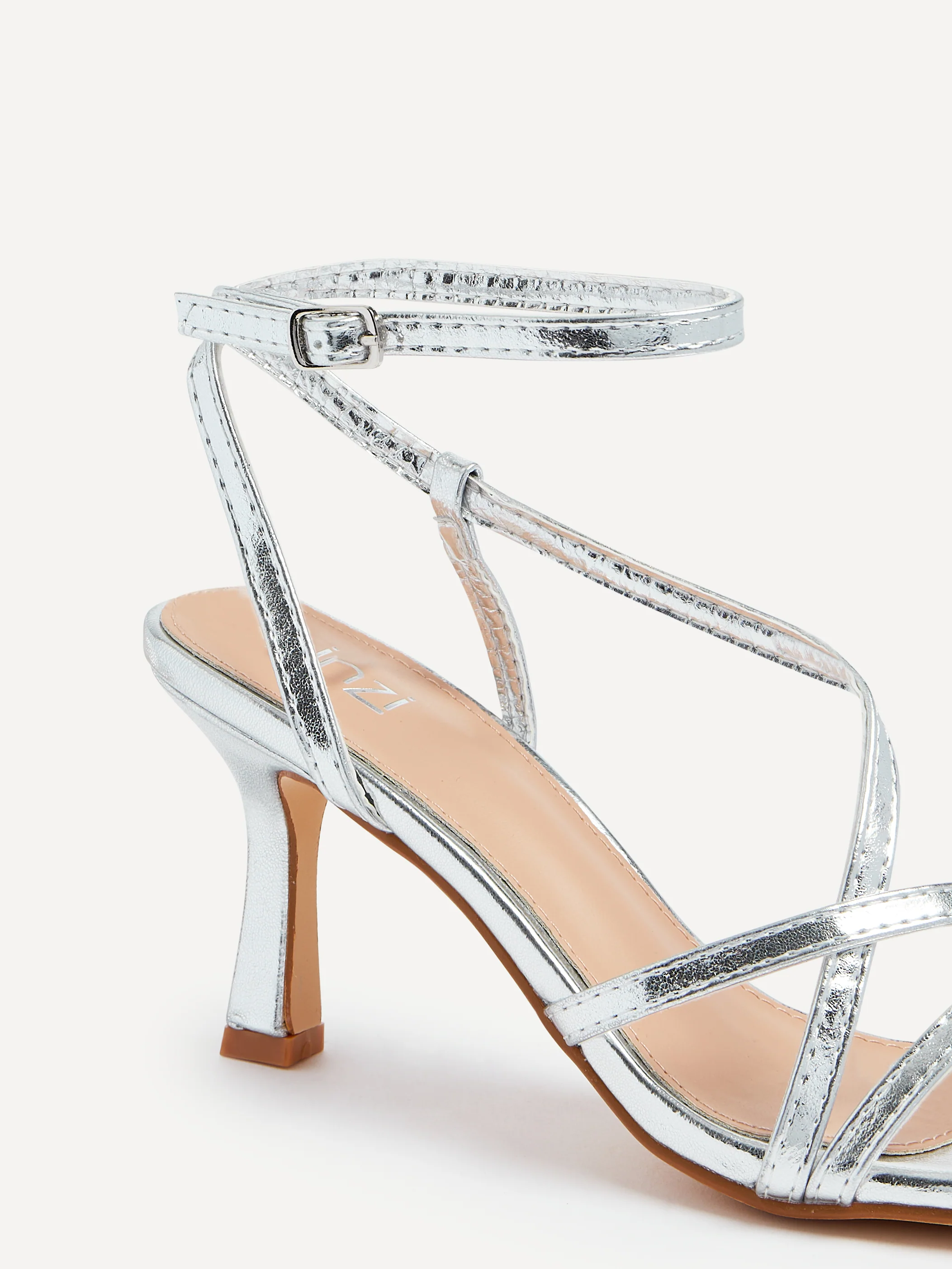 Ella Silver Faux Leather Strappy Heels - Image 5