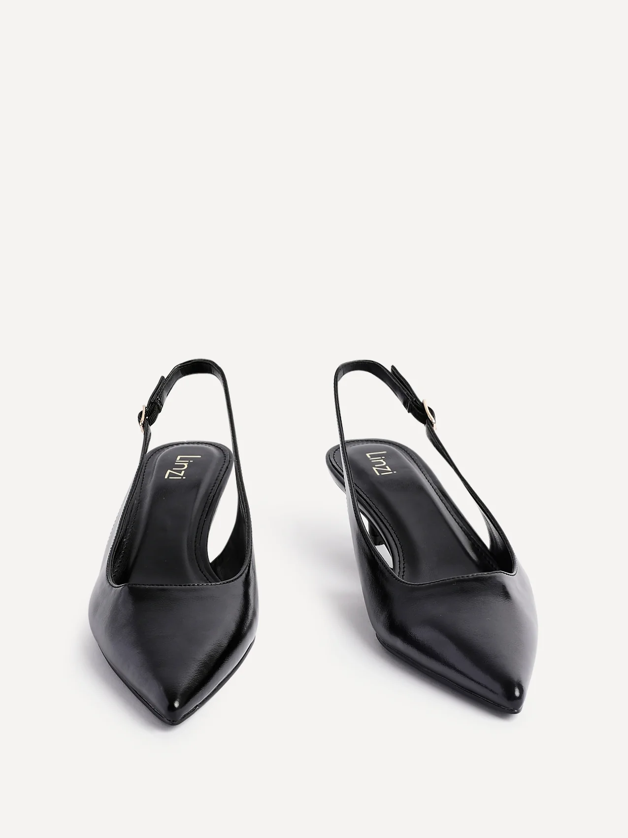 Elvira Black Faux Leather Kitten Court Heels - Image 3