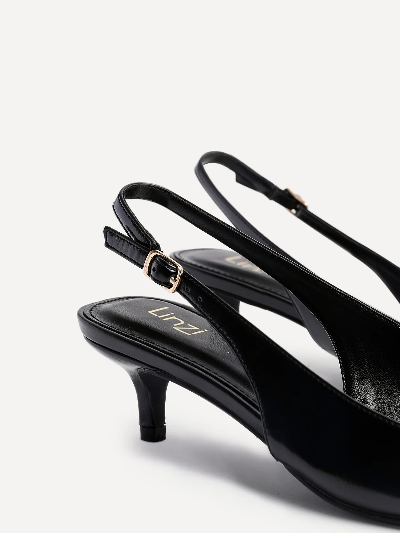 Elvira Black Faux Leather Kitten Court Heels - Image 5