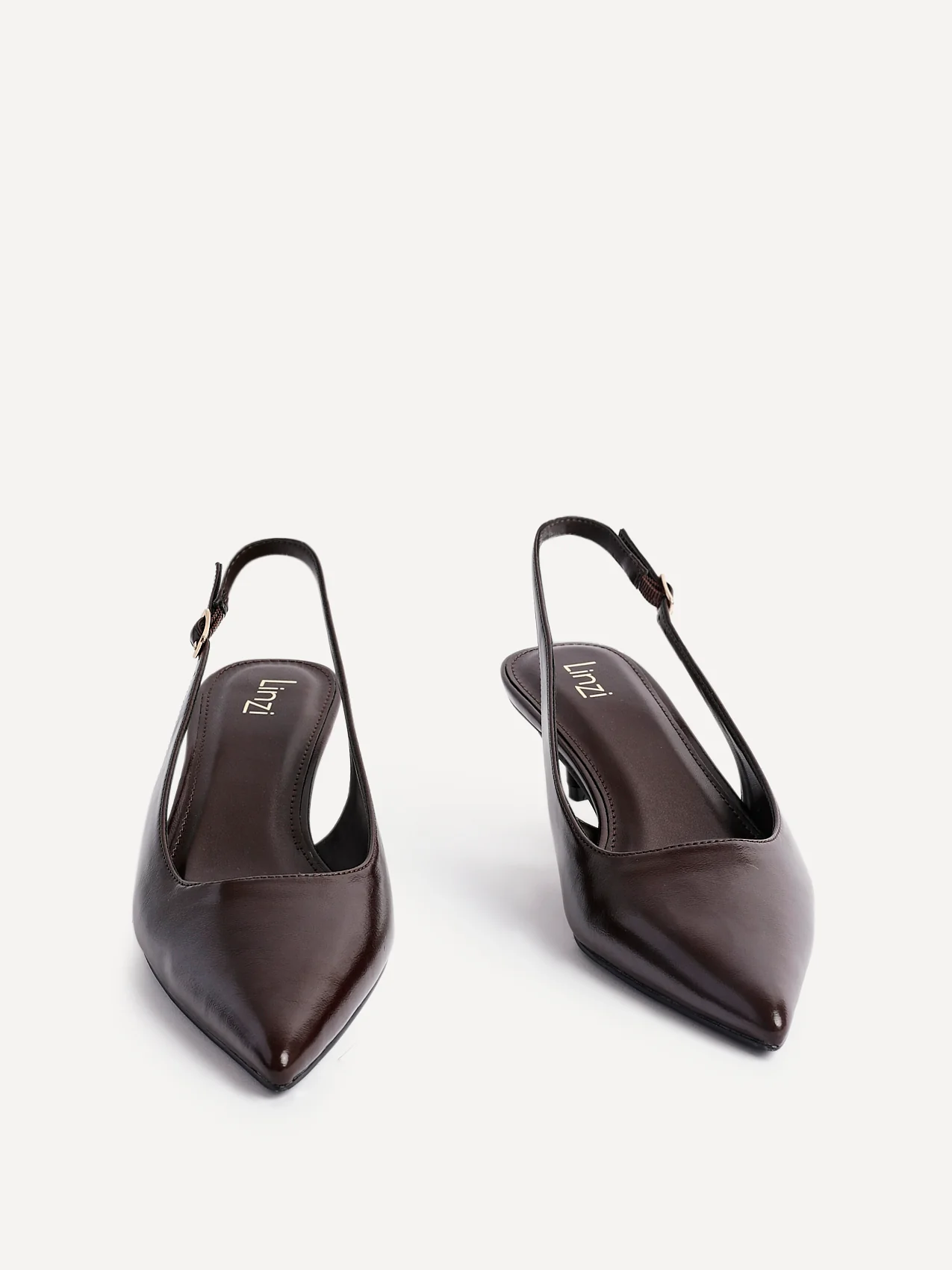 Elvira Brown Faux Leather Kitten Court Heels - Image 3