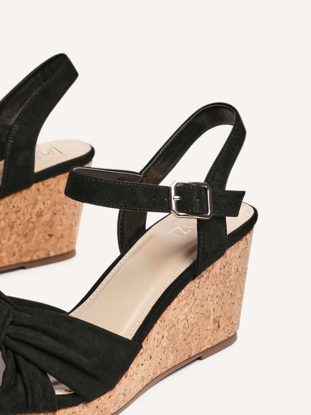 Elyah Black Faux Suede Cork Wedges - Image 5