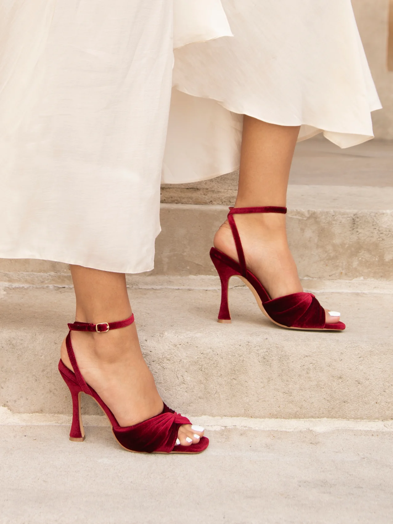 Emery Red Velvet High Heels - Image 6
