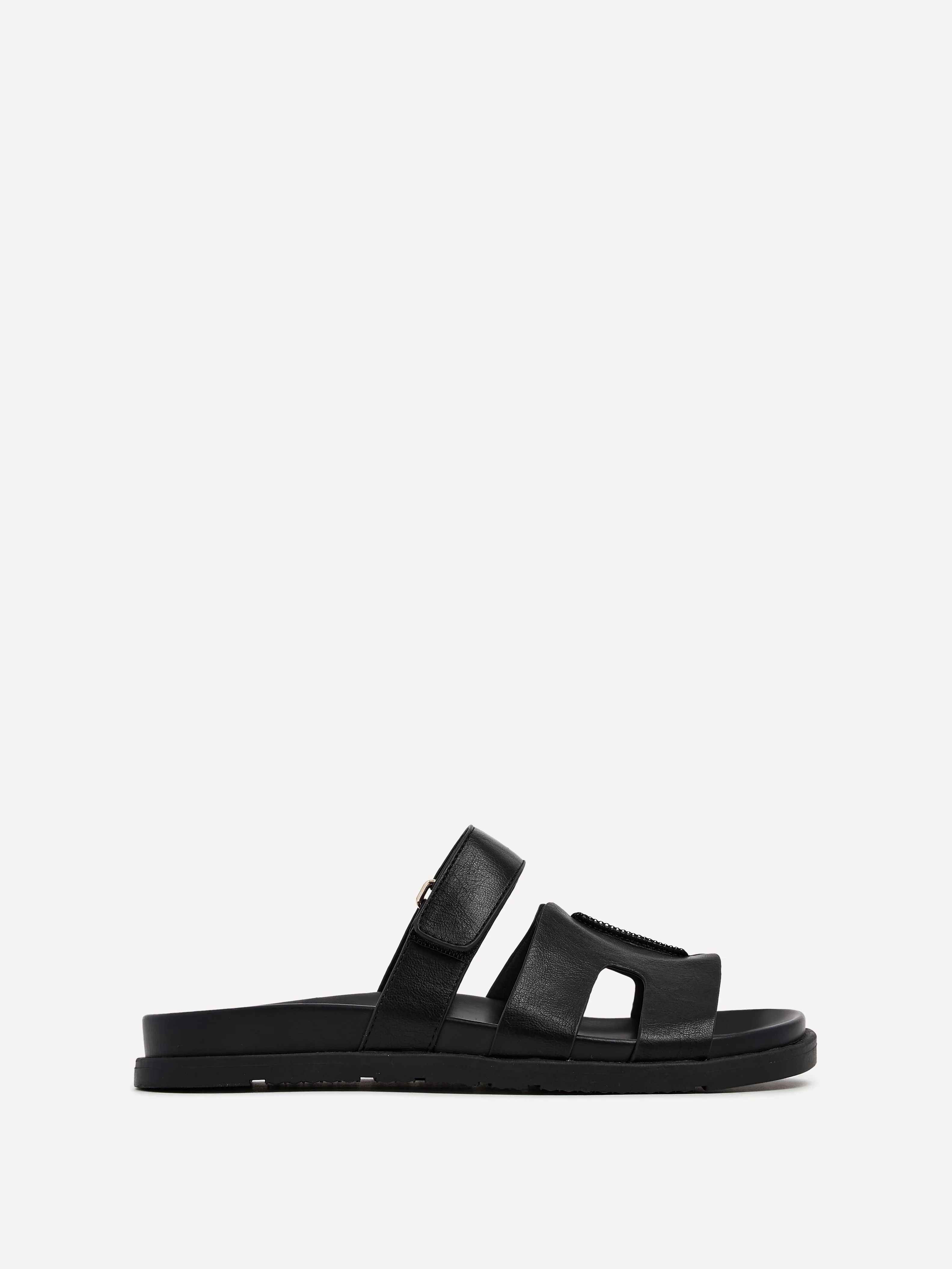 Emmy Black Faux Leather Sandals - Image 2