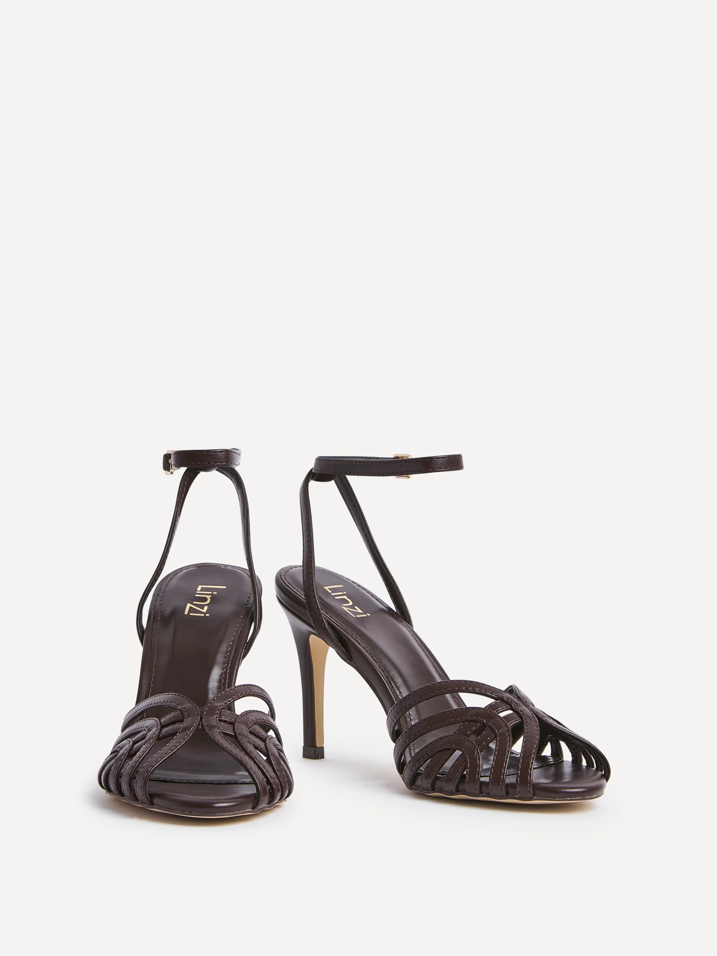Eros Brown Faux Leather Caged Heels - Image 3
