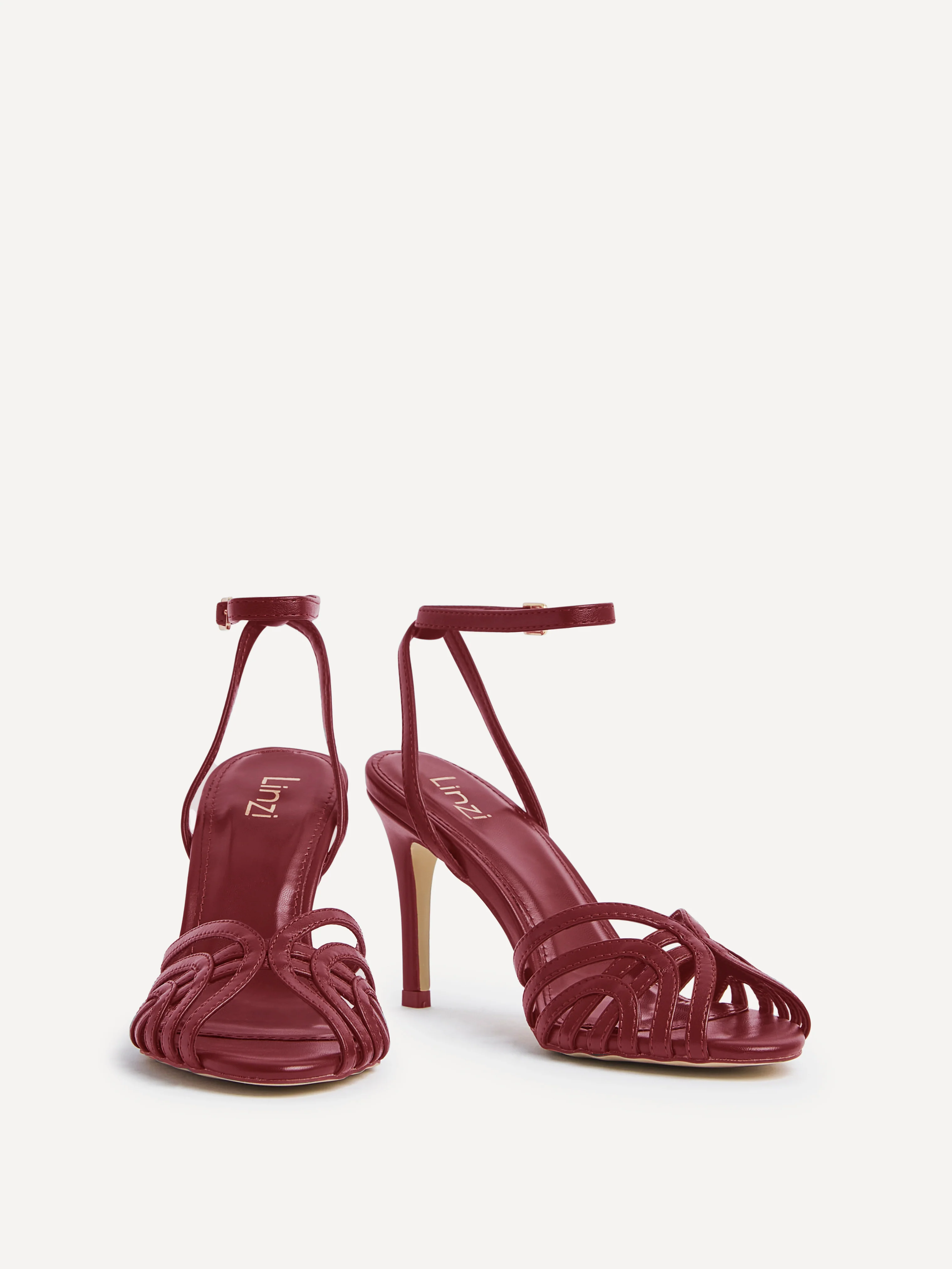 Eros Burgundy Faux Leather Caged Heels - Image 3