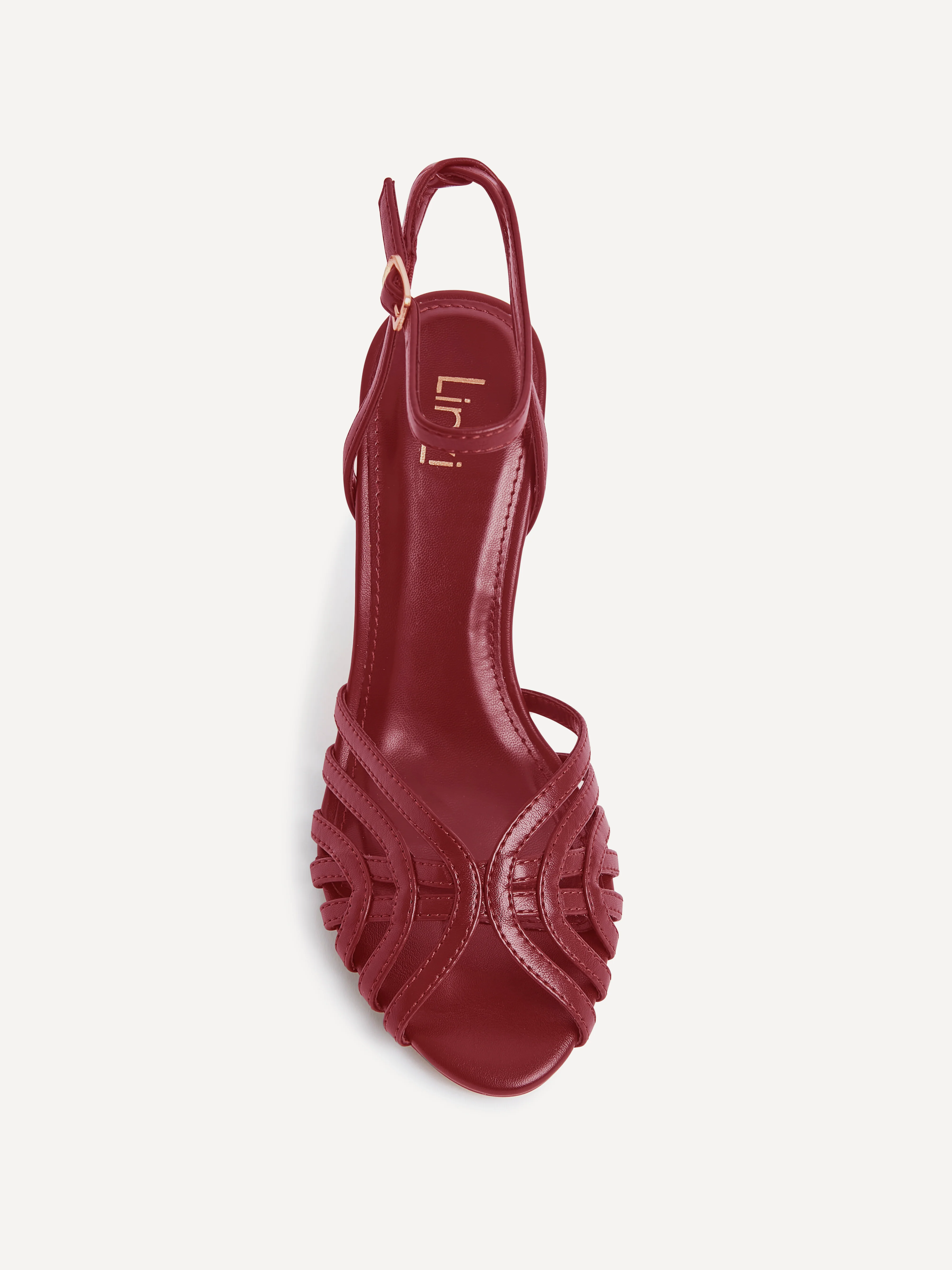 Eros Burgundy Faux Leather Caged Heels - Image 4
