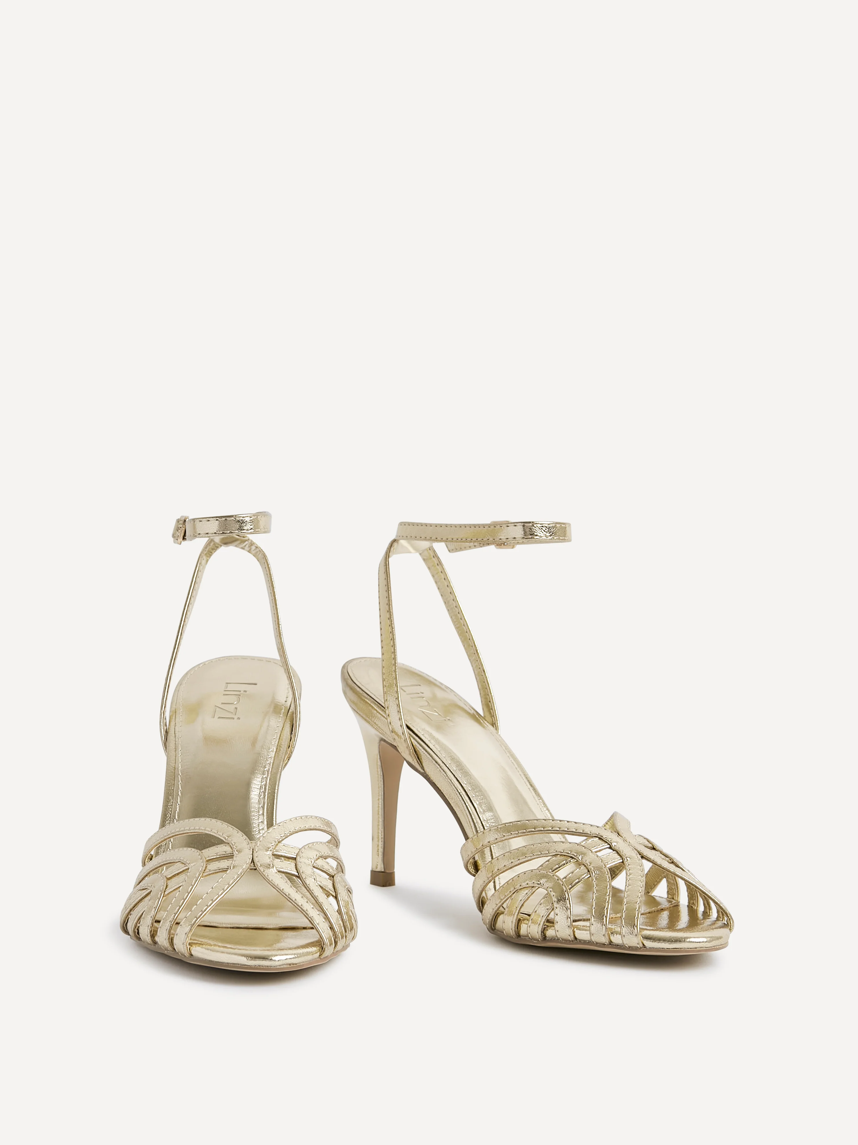 Eros Gold Faux Leather Caged Heels - Image 3