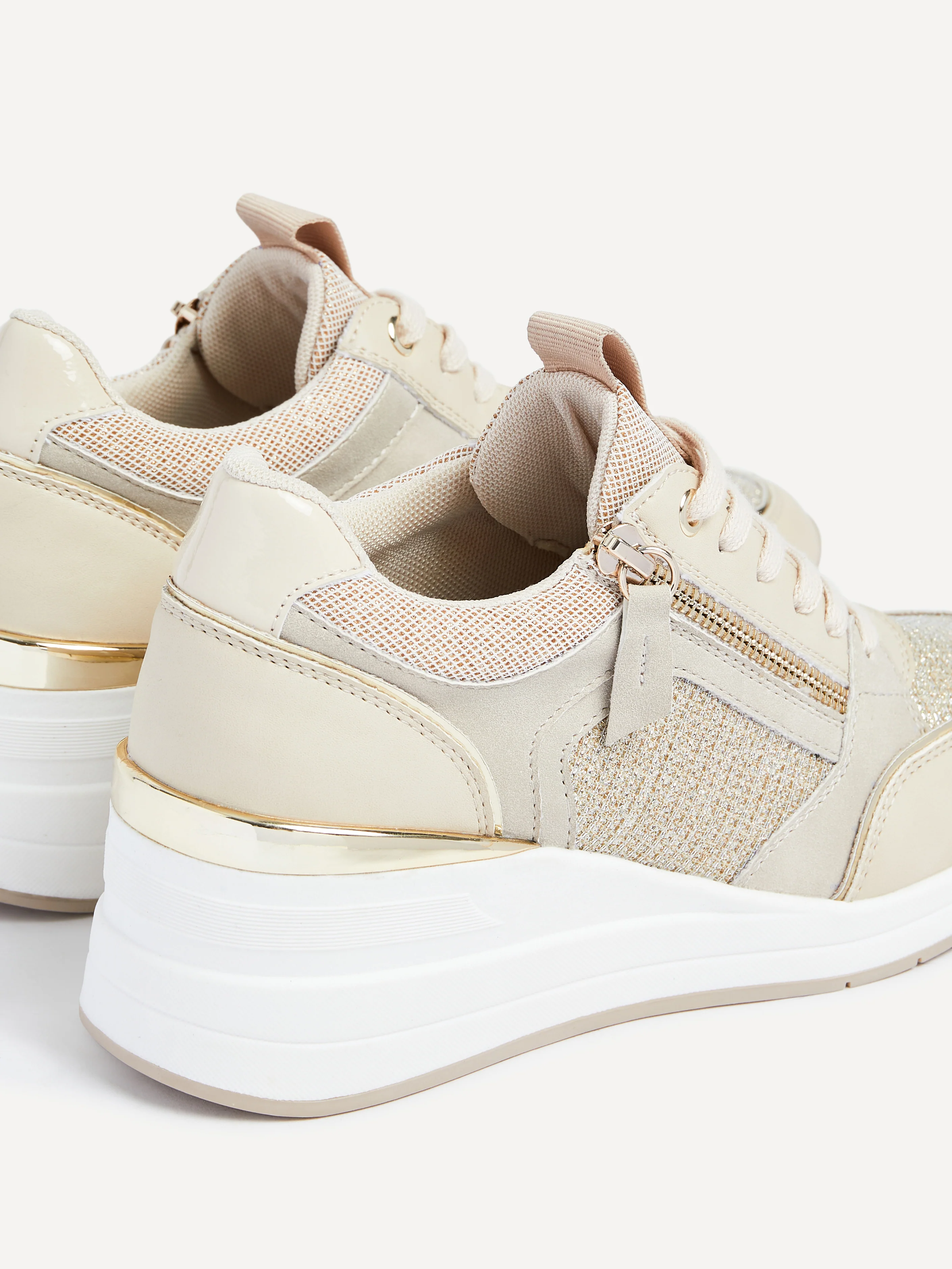 Everett Gold & Nude Wedged Trainers - Image 4