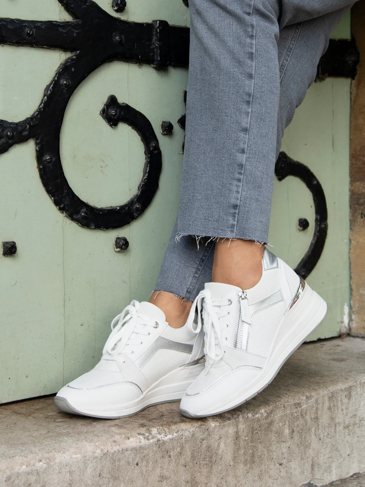 Everett White & Silver Wedged Trainers - Image 6