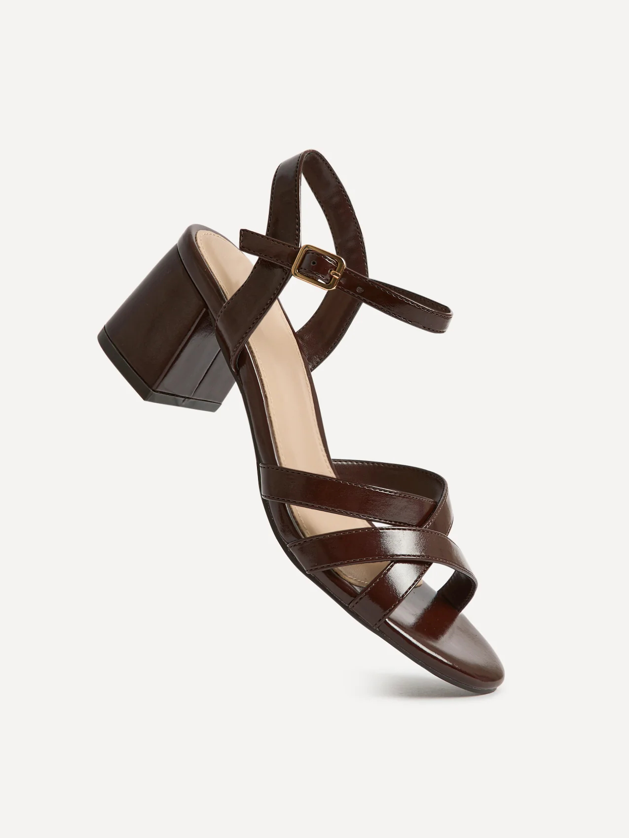 Flair Brown Faux Leather Crossover Heeled Sandals - Image 5