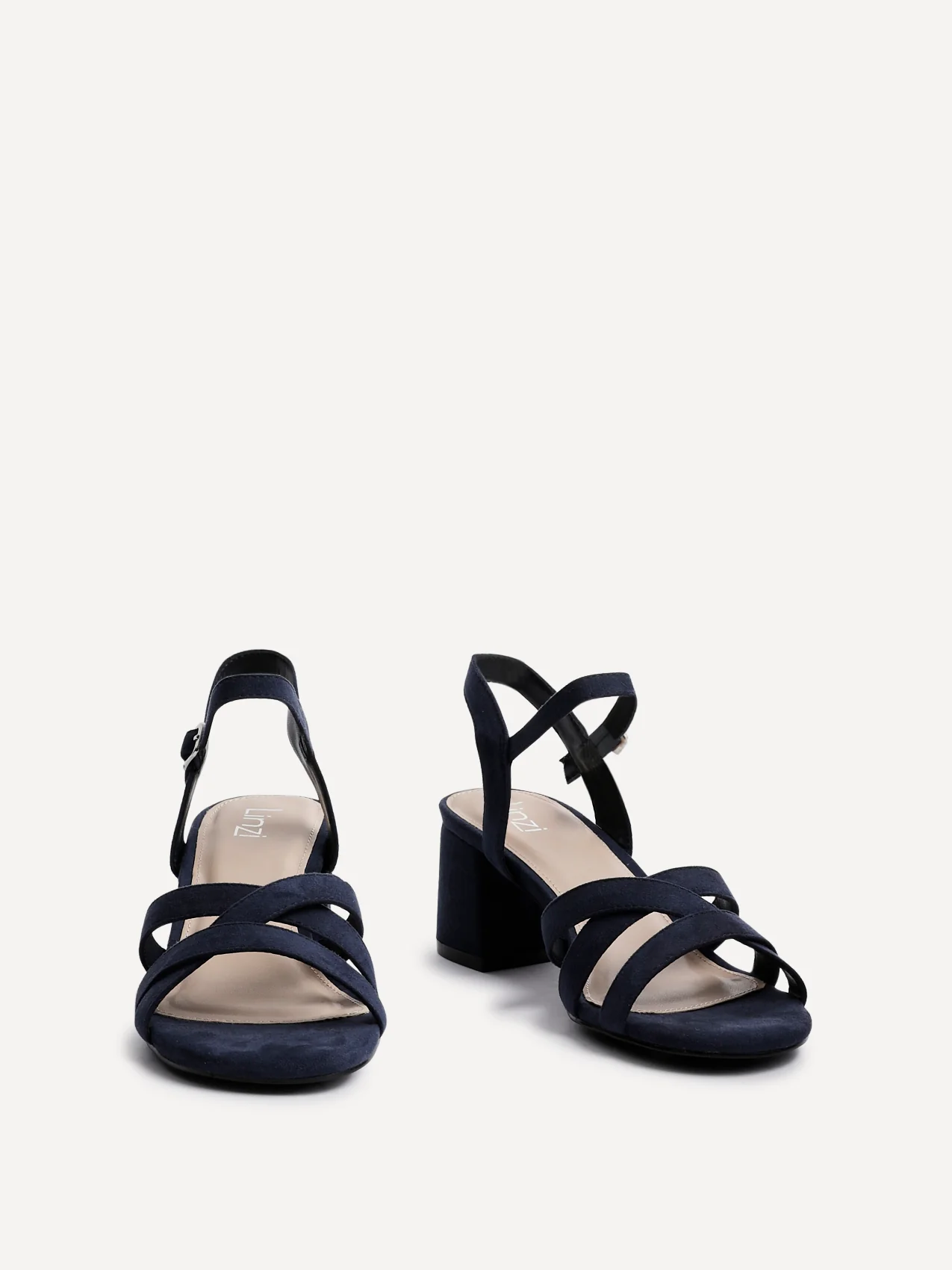 Flair Navy Faux Suede Crossover Heeled Sandals - Image 3