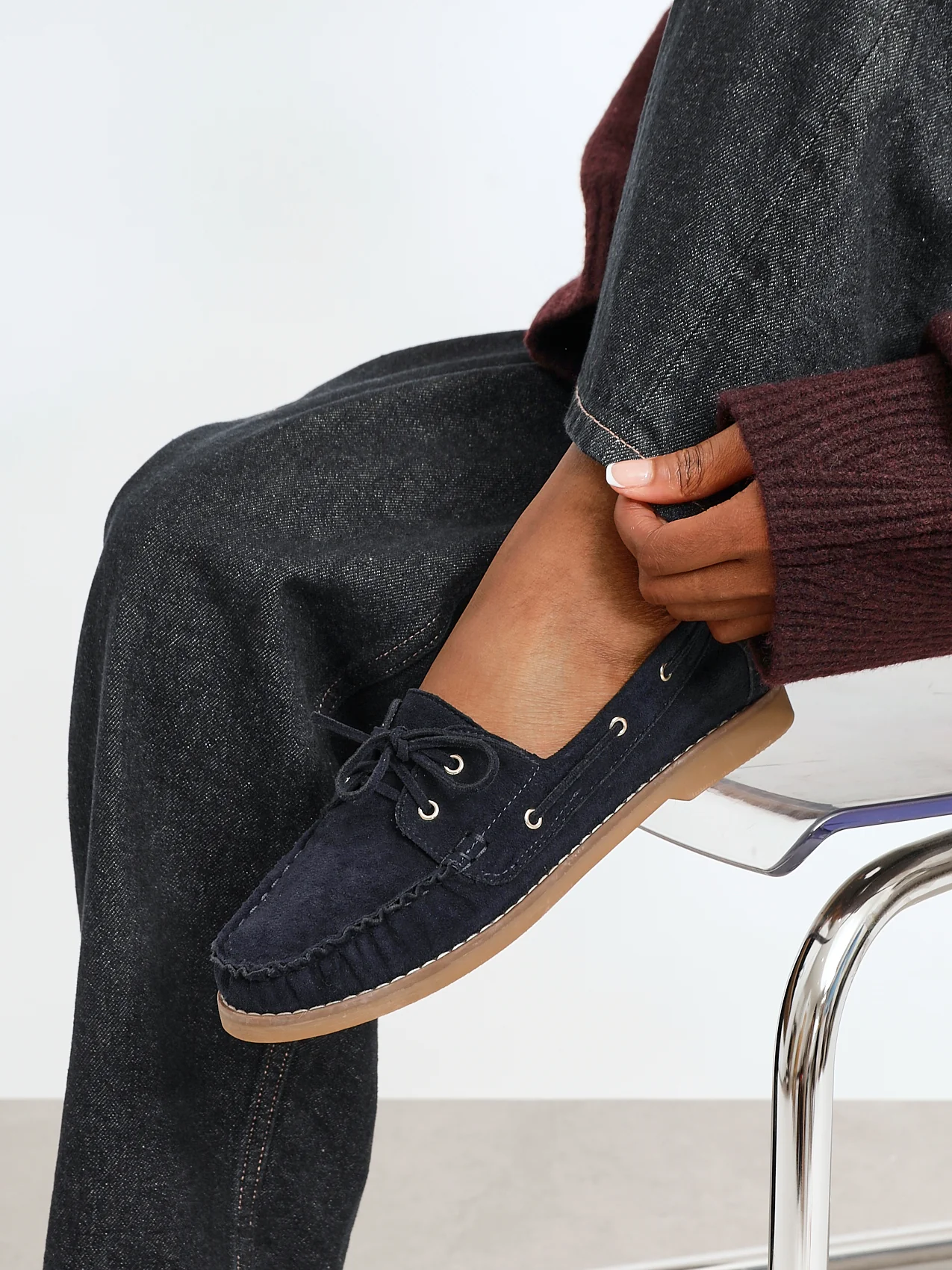 Frame Navy Faux Suede Boat Shoes - Image 8