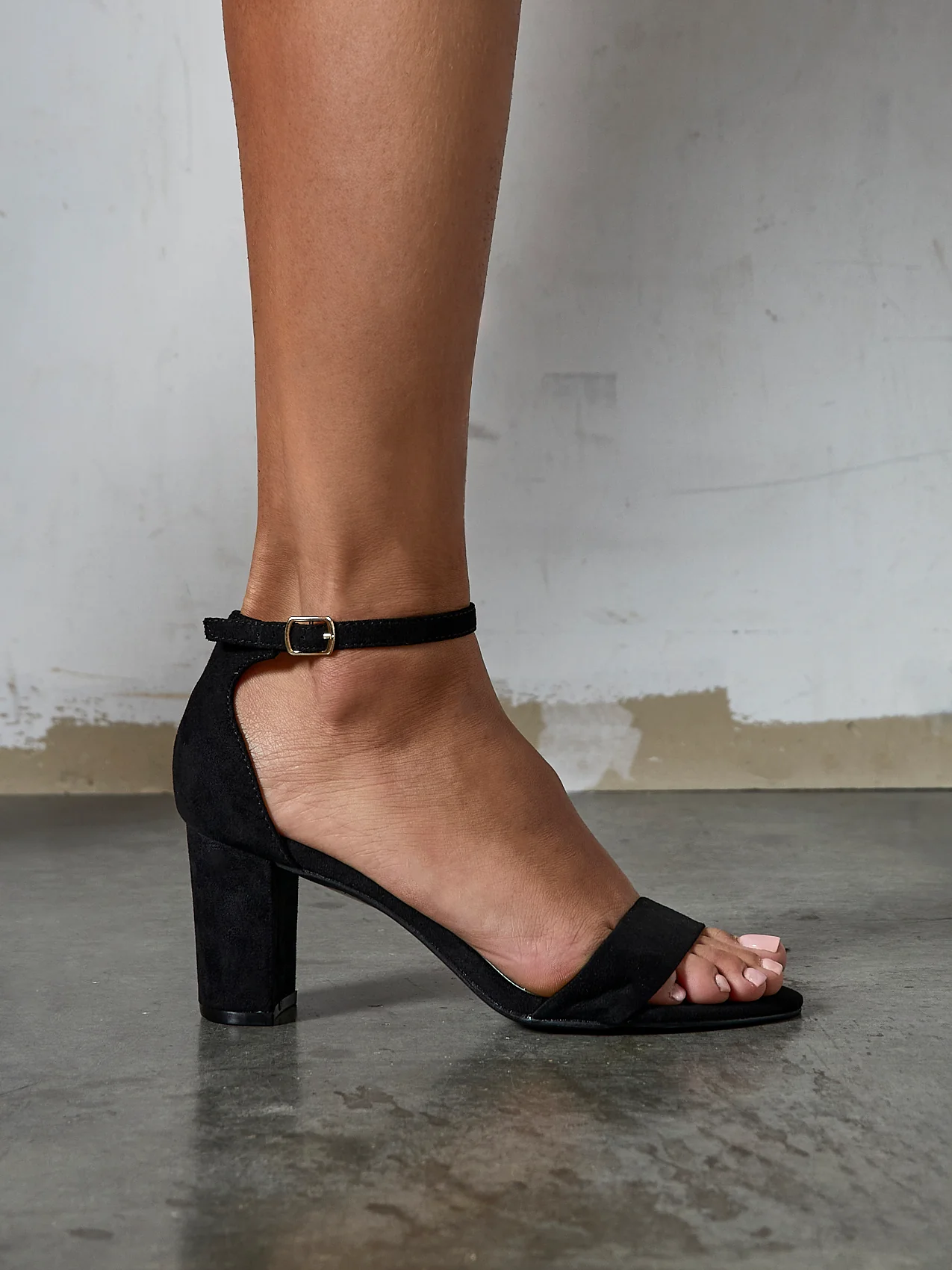 Frankie Black Faux Suede Heeled Sandals - Image 6