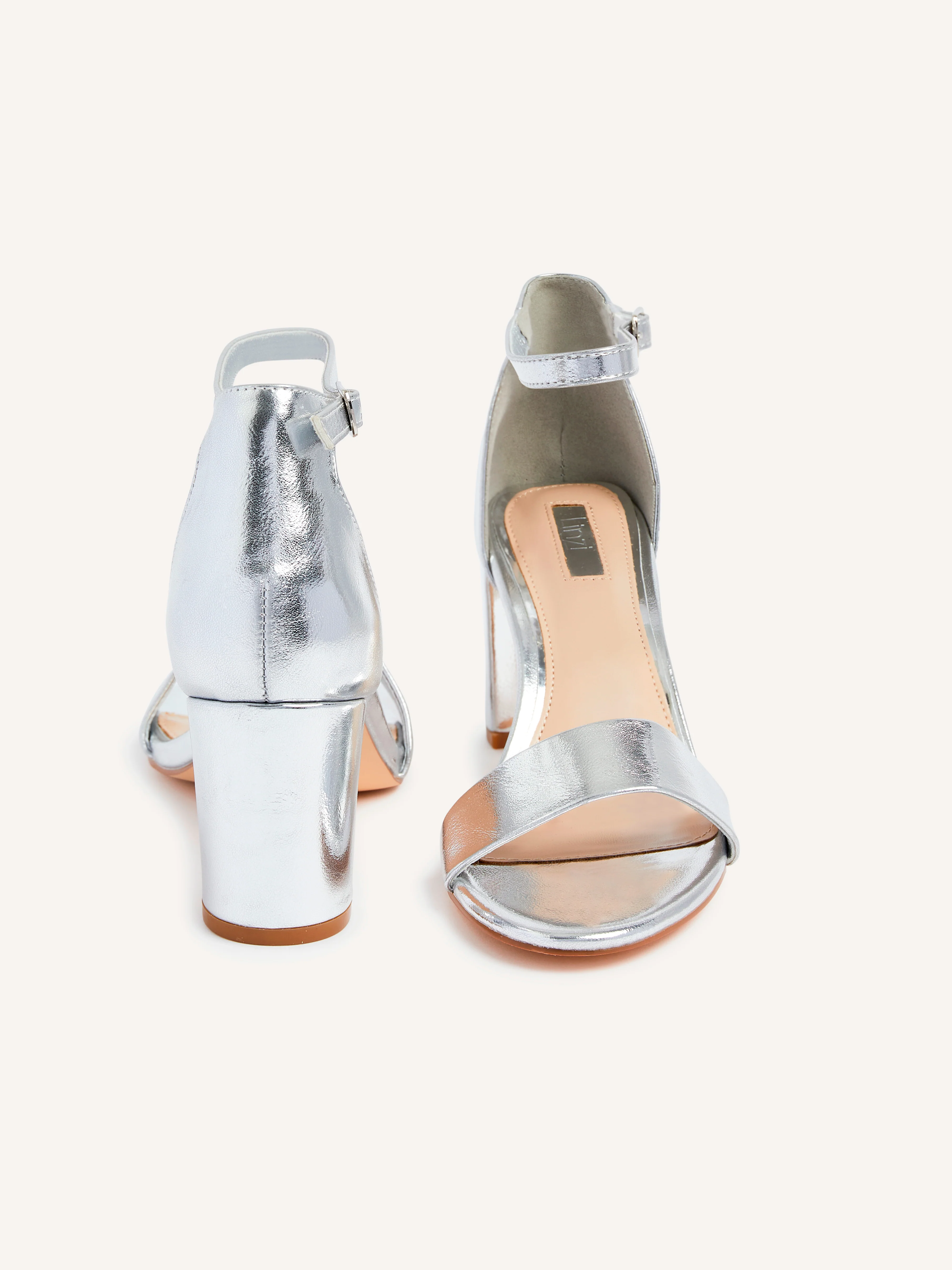 Frankie Silver Faux Leather Heeled Sandals - Image 4