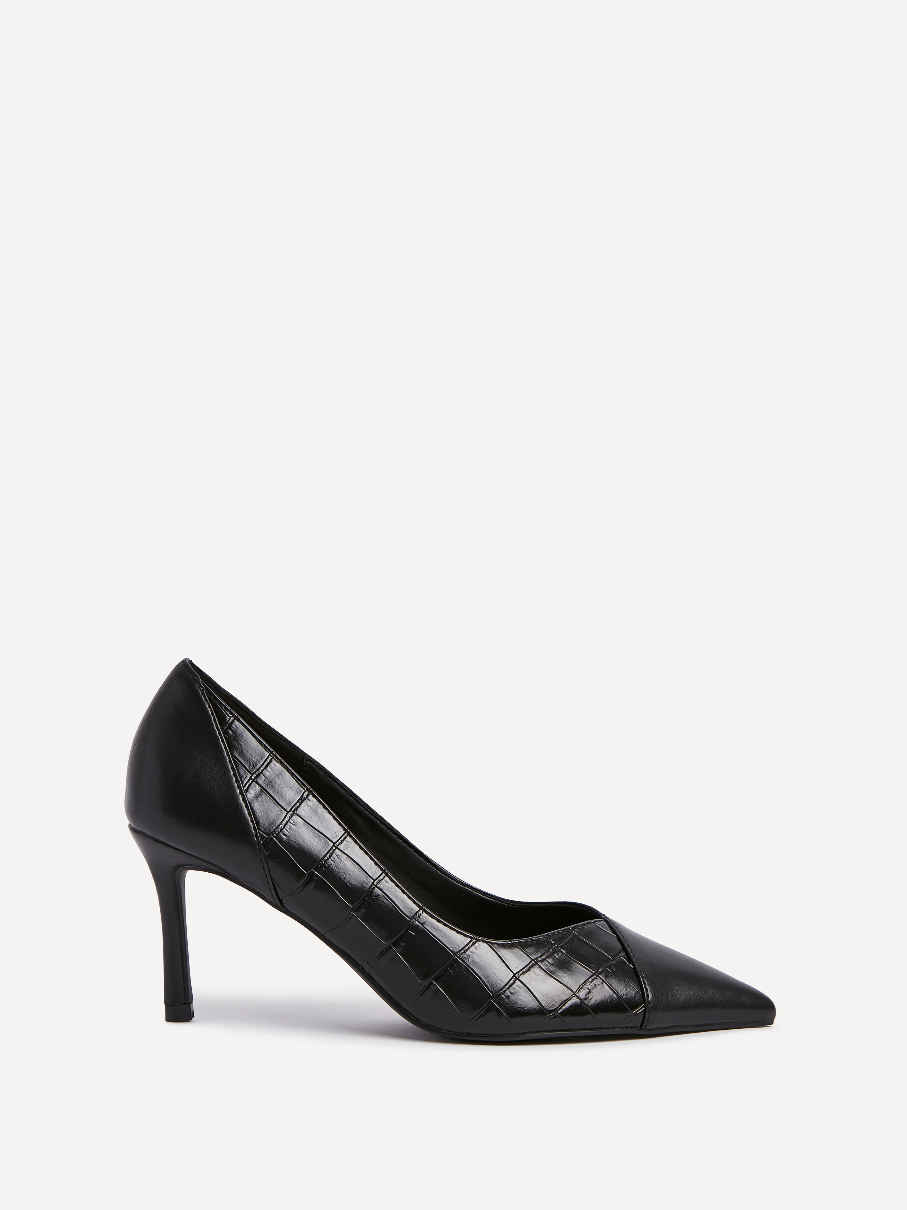 Gaia Black Faux Leather Mix Croc Court Heels - Image 2