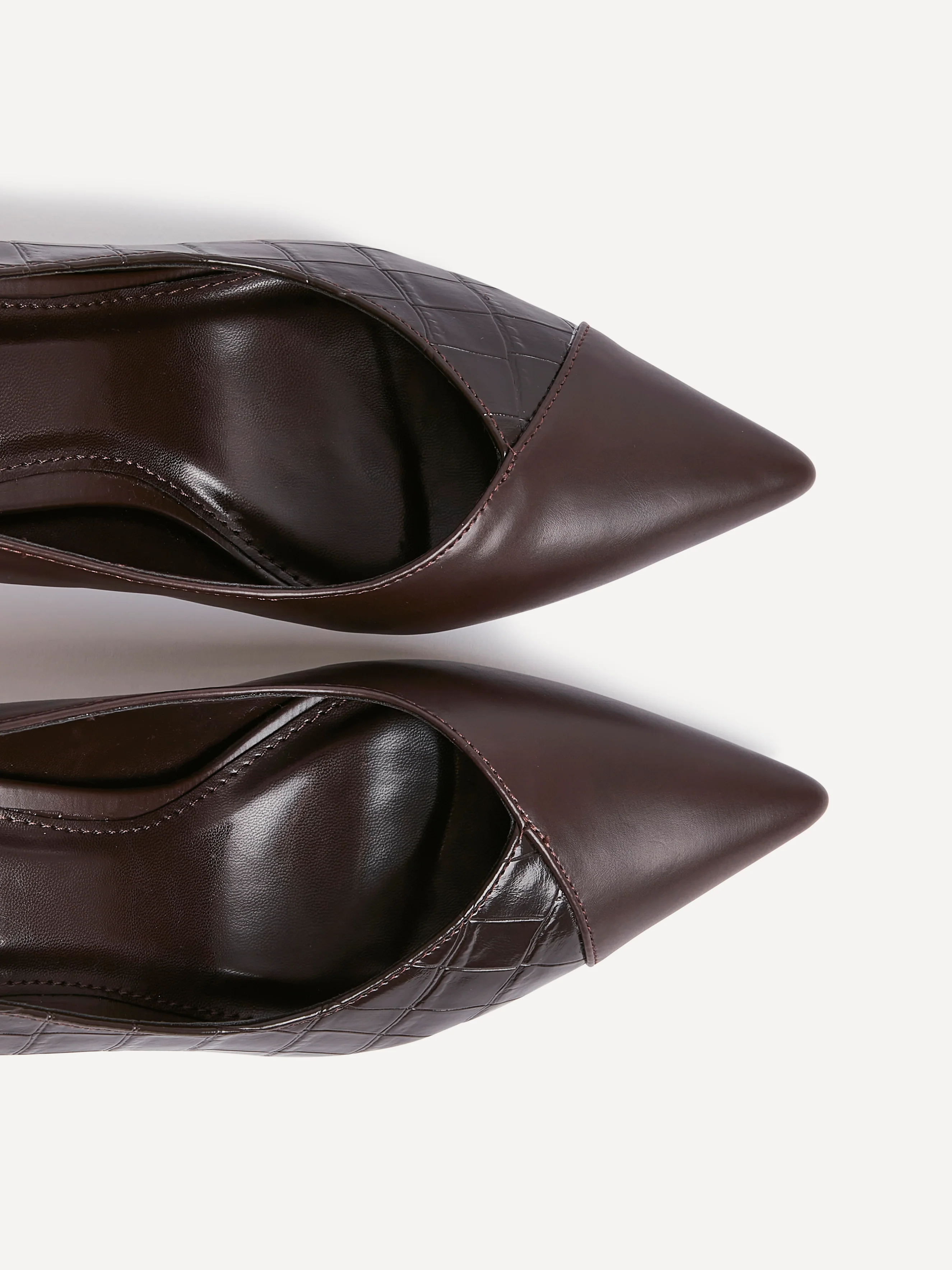 Gaia Brown Faux Leather Mix Croc Court Heel - Image 5