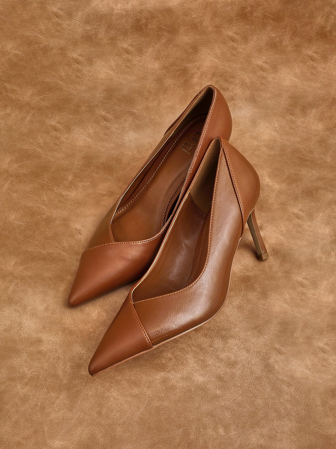 Gaia Tan Faux Leather Two Tone Court Heel - Image 7