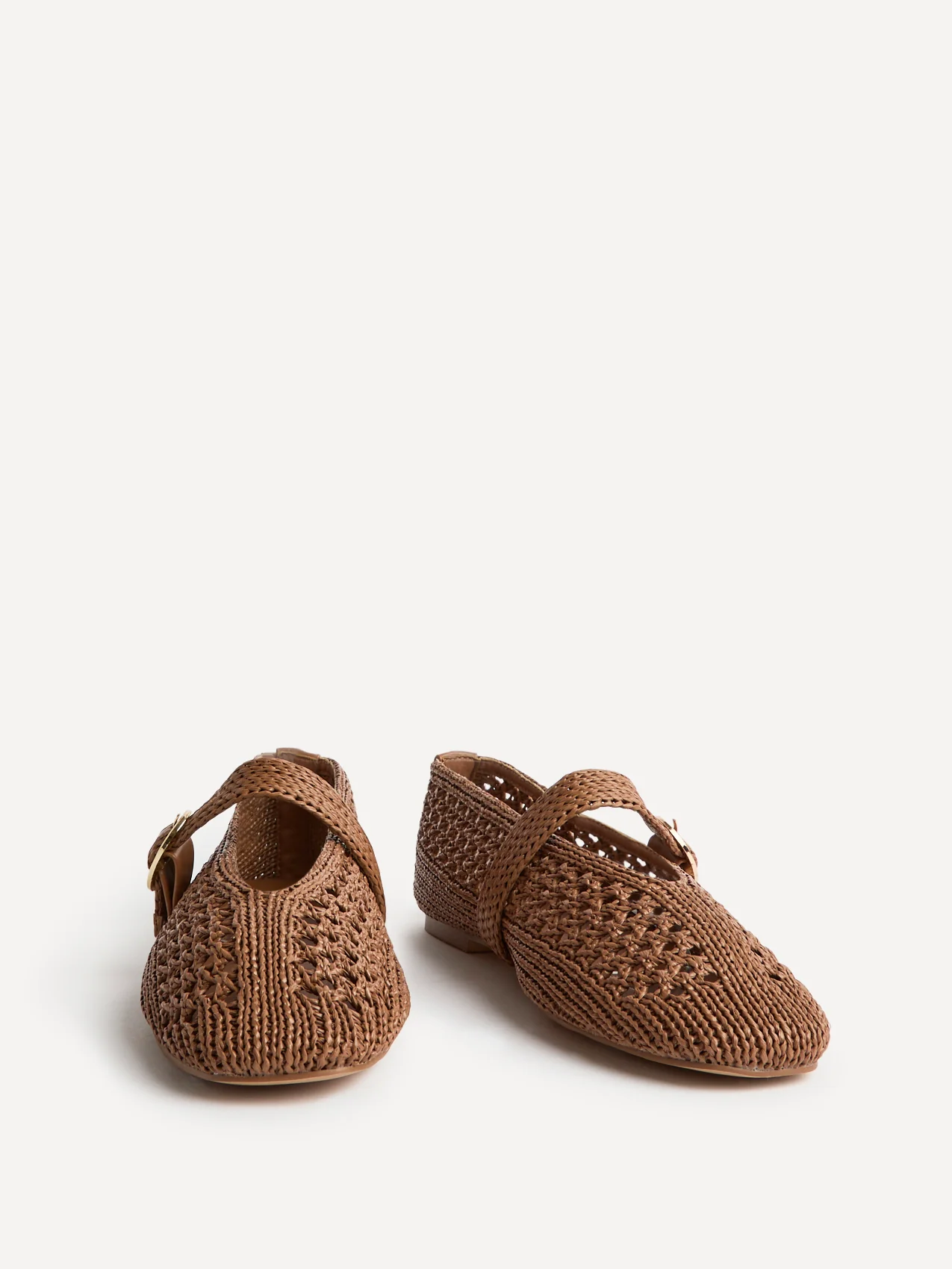 Genova Tan Handwoven Mary Jane Flats - Image 3