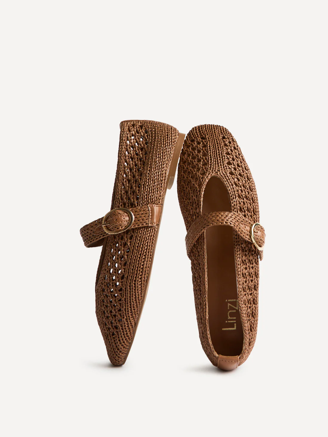 Genova Tan Handwoven Mary Jane Flats - Image 5