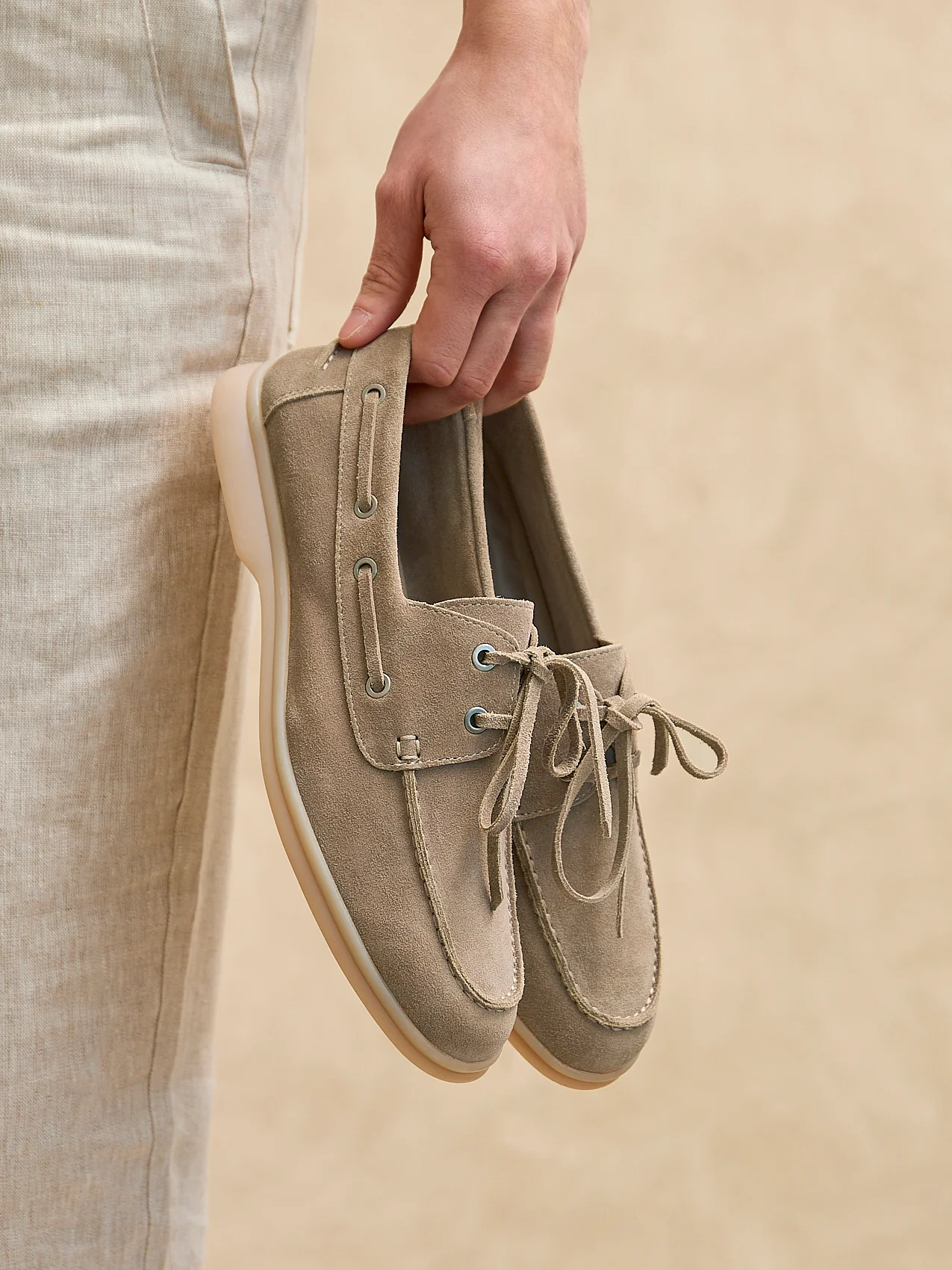 Gianni Mens Taupe Suede Leather Boat Shoes - Image 6