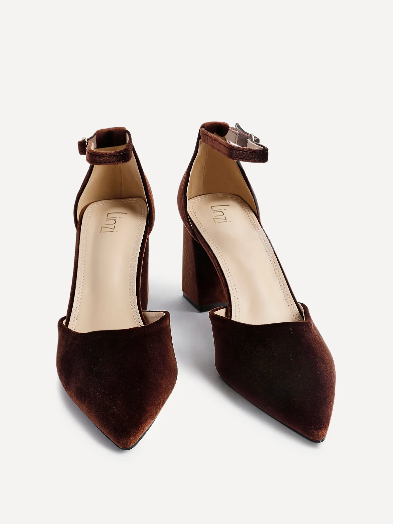 Glam Brown Velvet Block Court Heels - Image 3