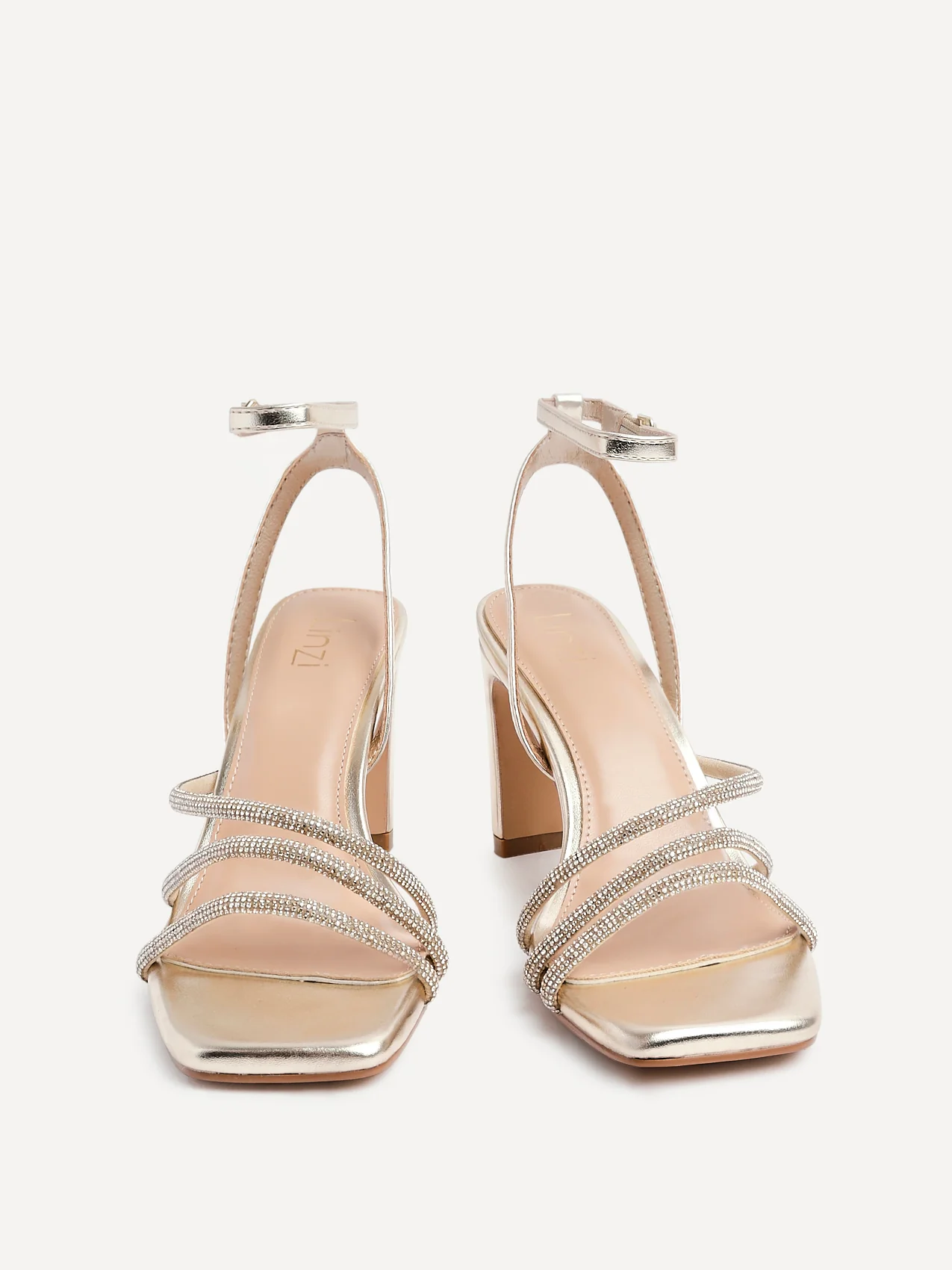 Glimmer Gold Faux Leather Diamante Block Heels - Image 3