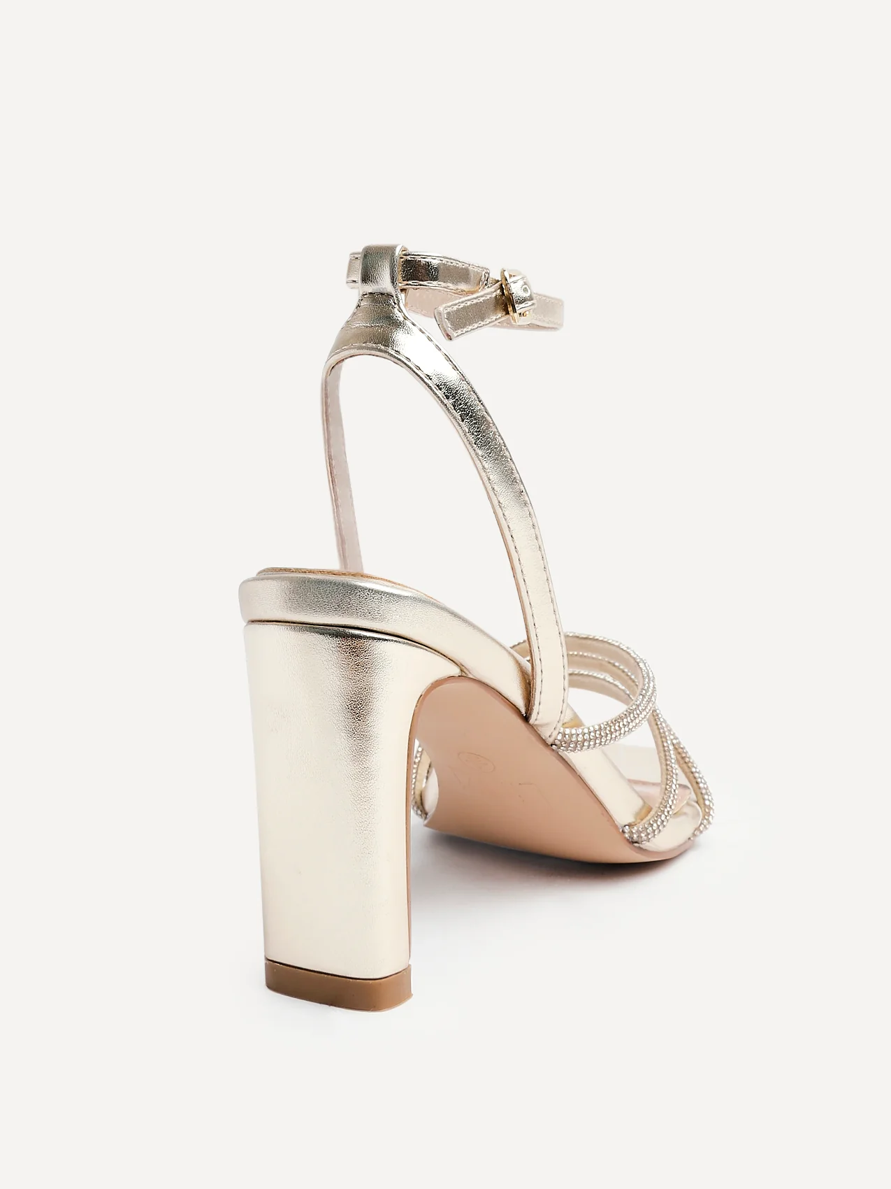 Glimmer Gold Faux Leather Diamante Block Heels - Image 5
