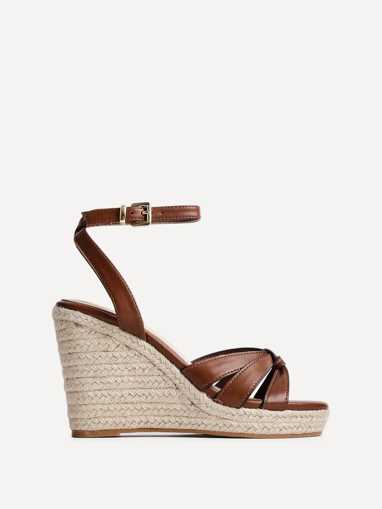 Goddess Brown Faux Leather Espadrille Wedges - Image 2