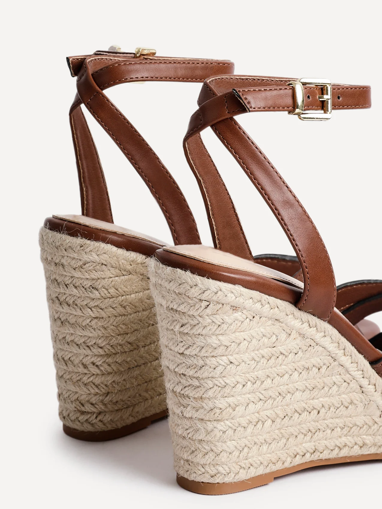 Goddess Brown Faux Leather Espadrille Wedges - Image 5