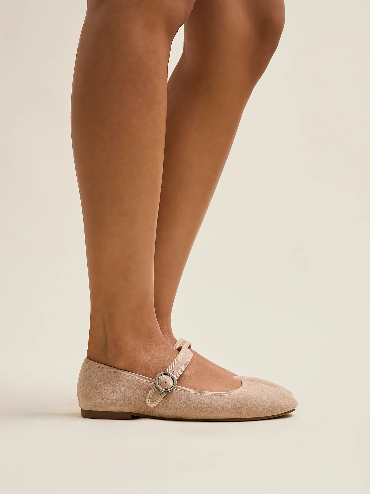 Graceful Nude Faux Suede Ballet Pumps - Image 6
