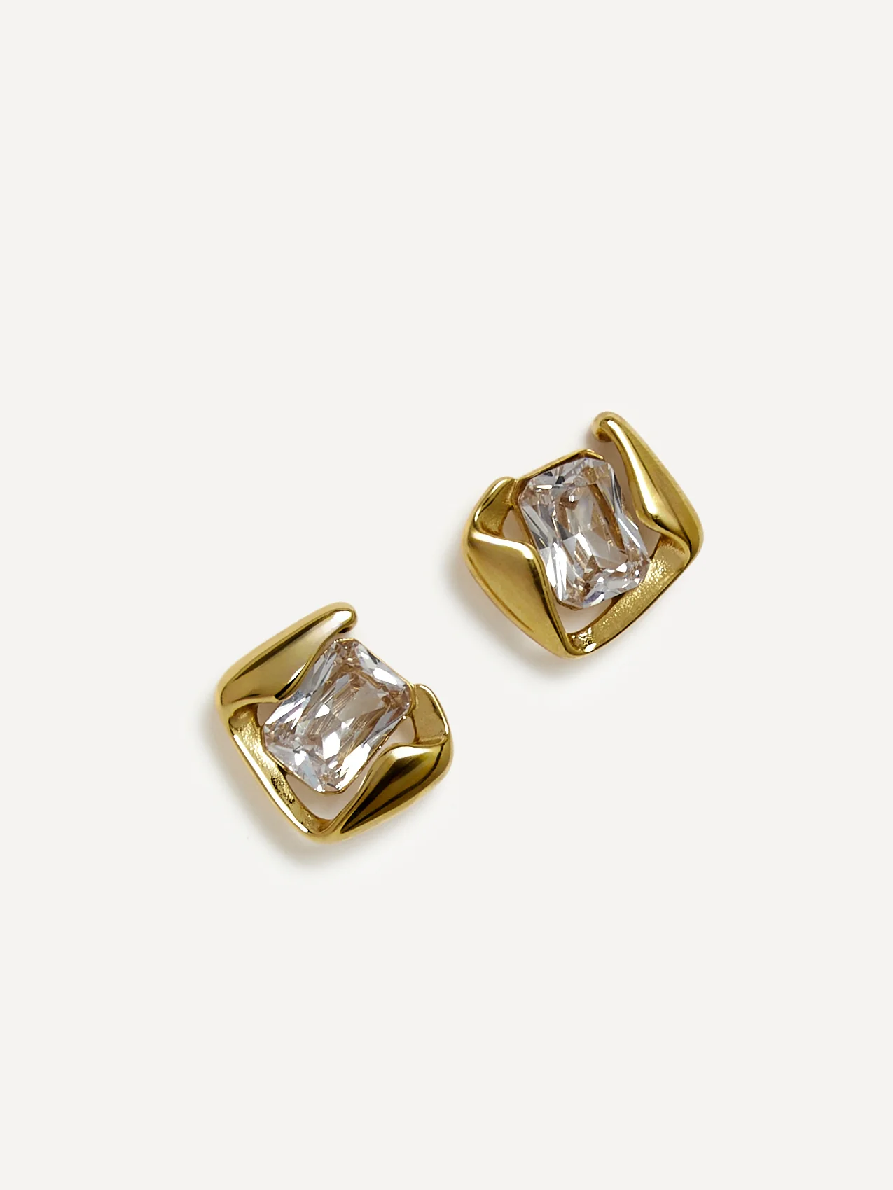 Ice Gold Crystal Square Stud Earrings - Image 3