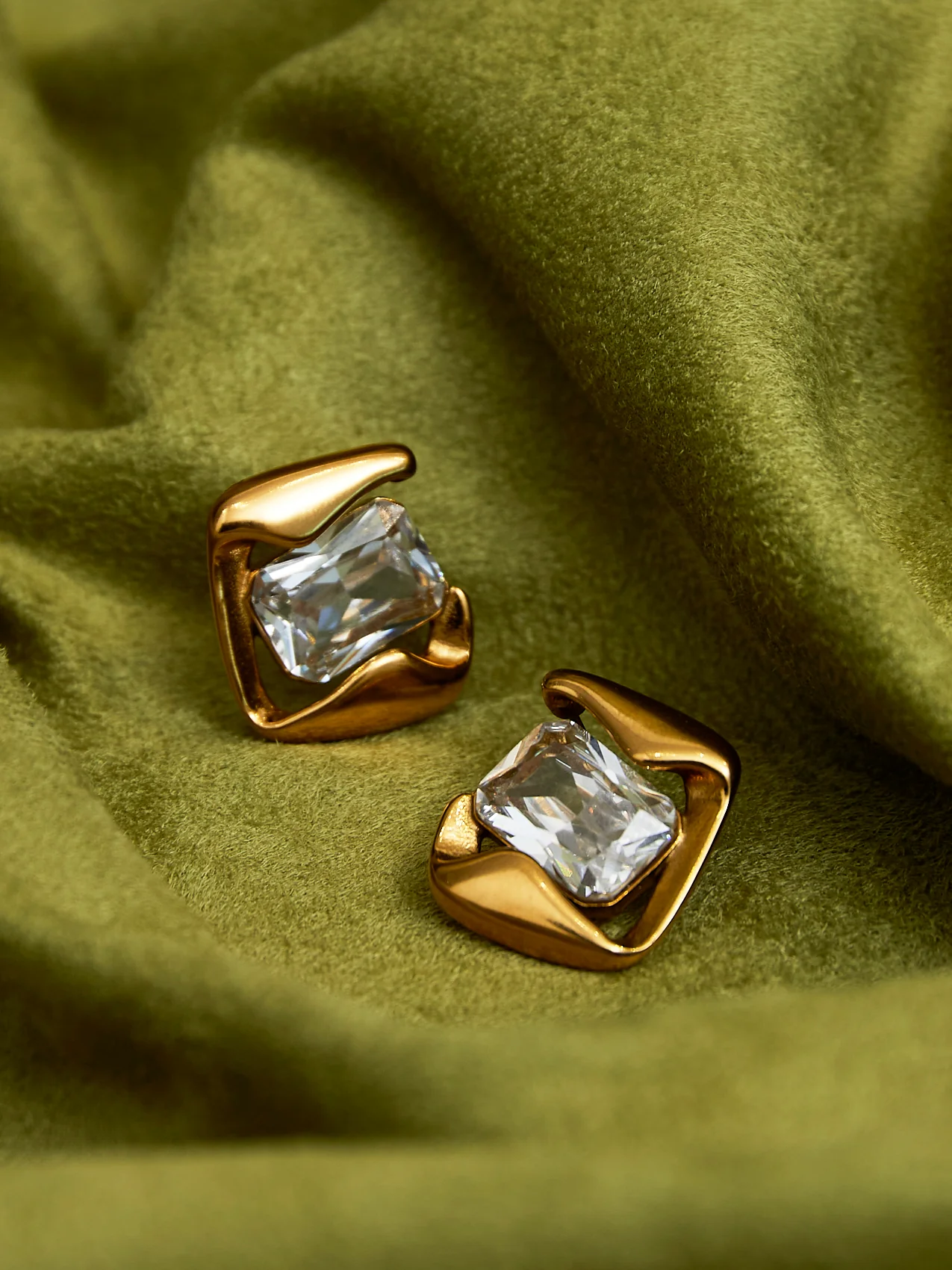 Ice Gold Crystal Square Stud Earrings - Image 8