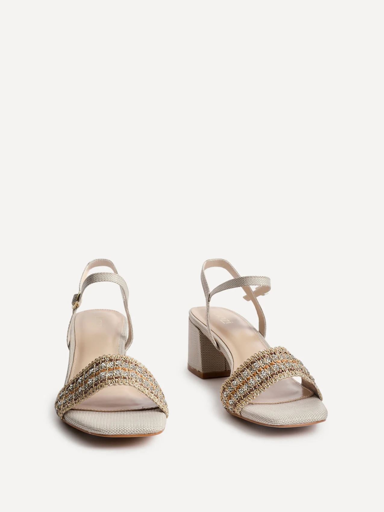 Indie Ivory Raffia Diamante Block Heeled Sandals - Image 3