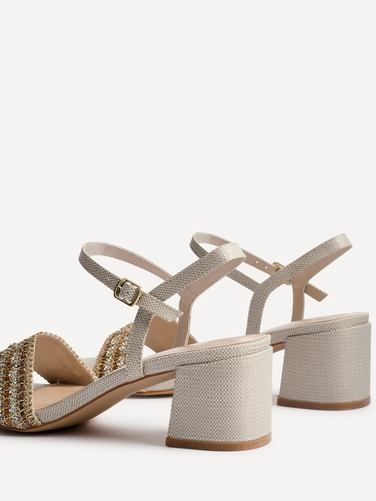 Indie Ivory Raffia Diamante Block Heeled Sandals - Image 5
