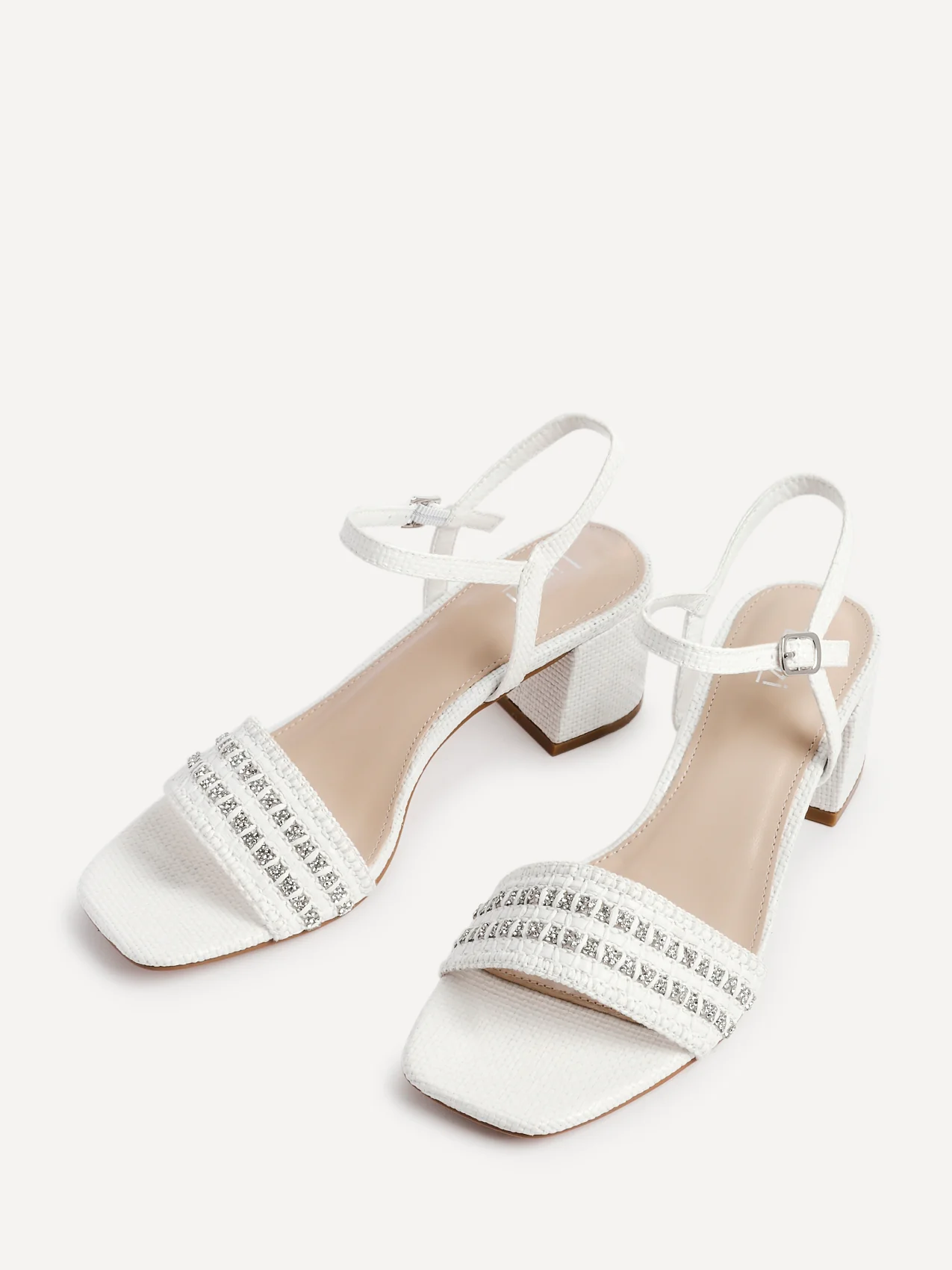 Indie White Raffia Diamante Block Heeled Sandals - Image 5