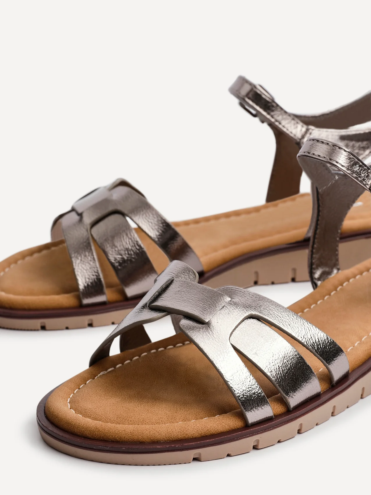Isabel Pewter Faux Leather Sandals - Image 4