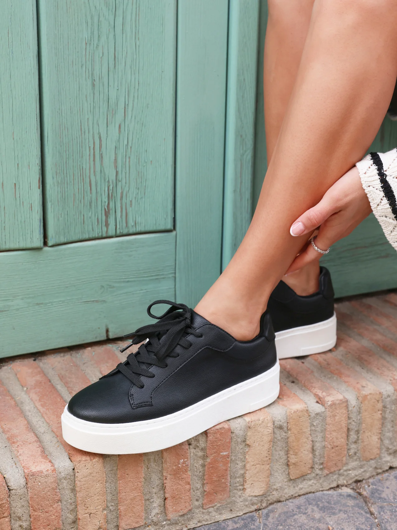 Jersey Black Faux Leather Trainers - Image 7
