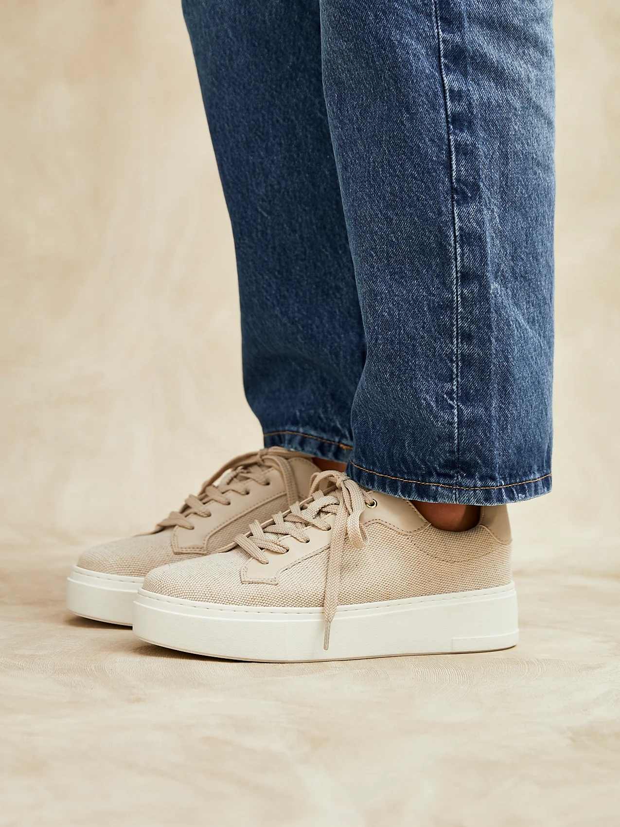 Jersey Nude Canvas Trainers - Image 6